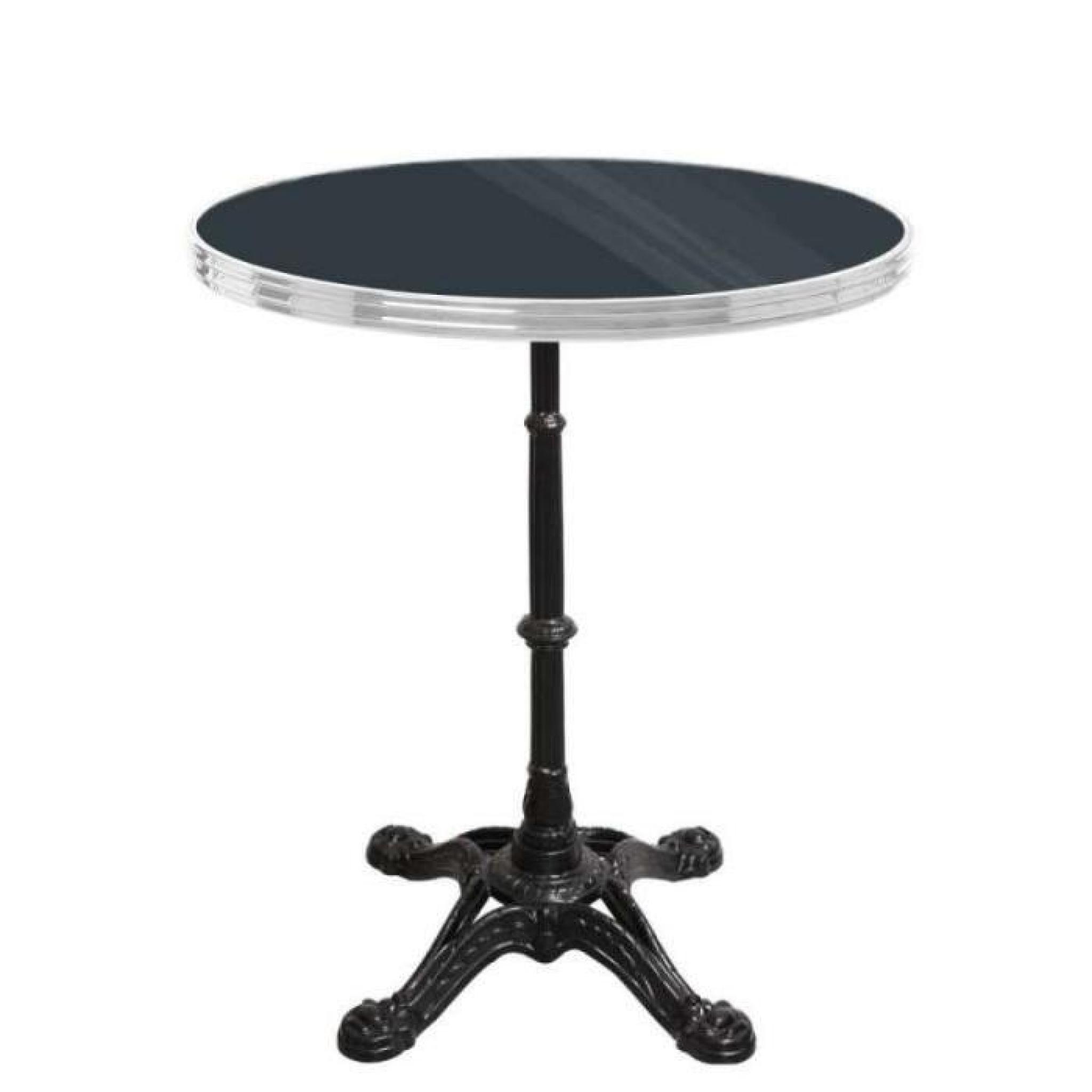 table bistrot ronde noir avec cerclage en inox - pied eiffel 4 branches - h70 x d70 cm