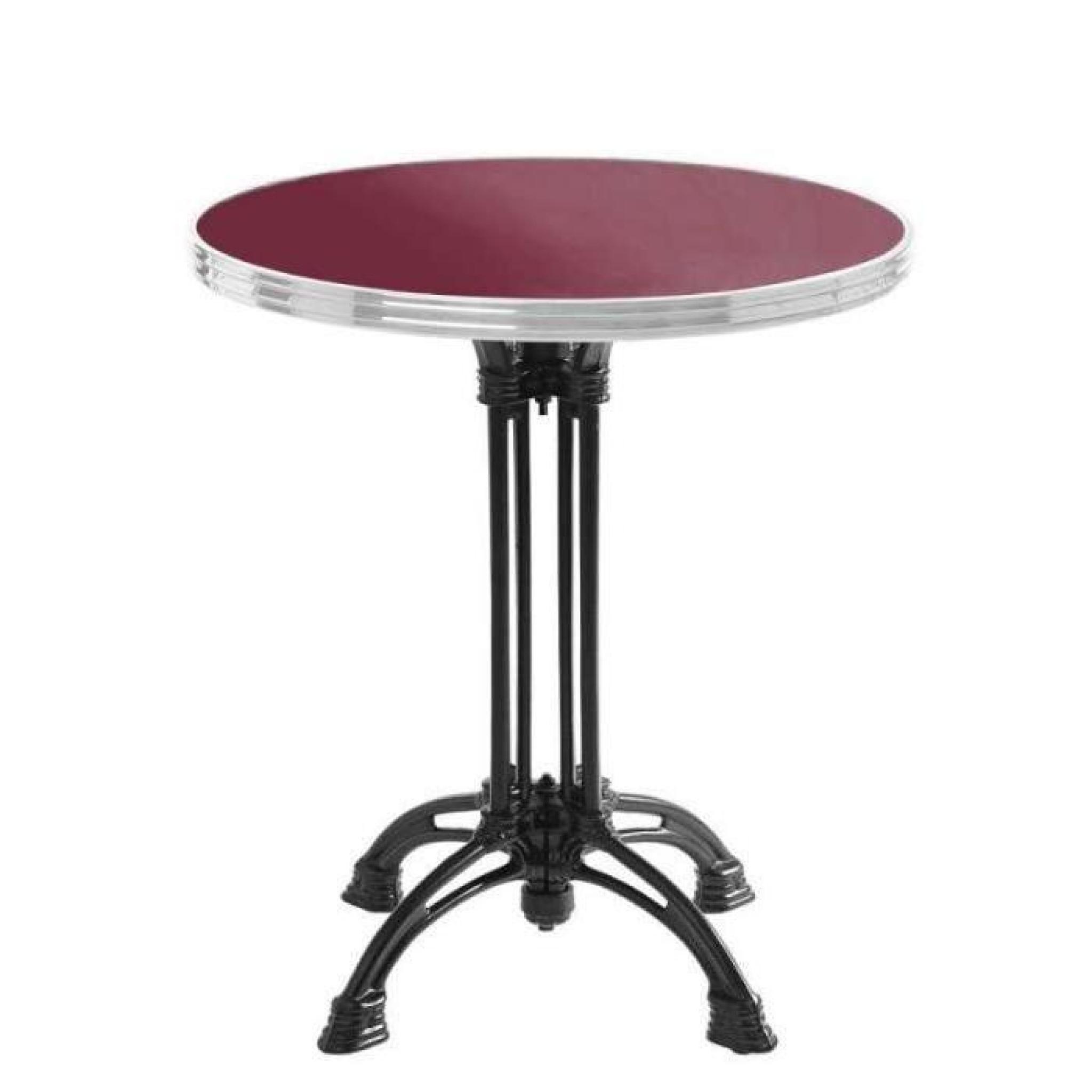table bistrot ronde rouge avec cerclage en inox - pied 4 branches - h70 x d70 cm