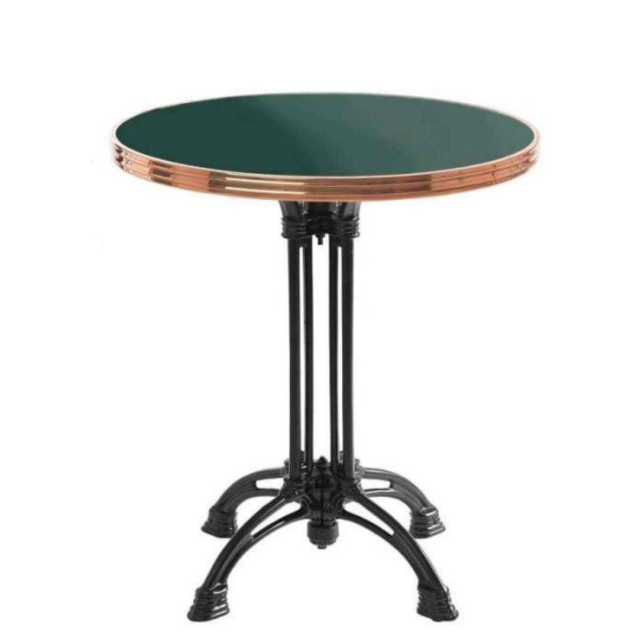 table bistrot ronde vert mousse avec cerclage en cuivre - pied 4 branches - h70 x d70 cm