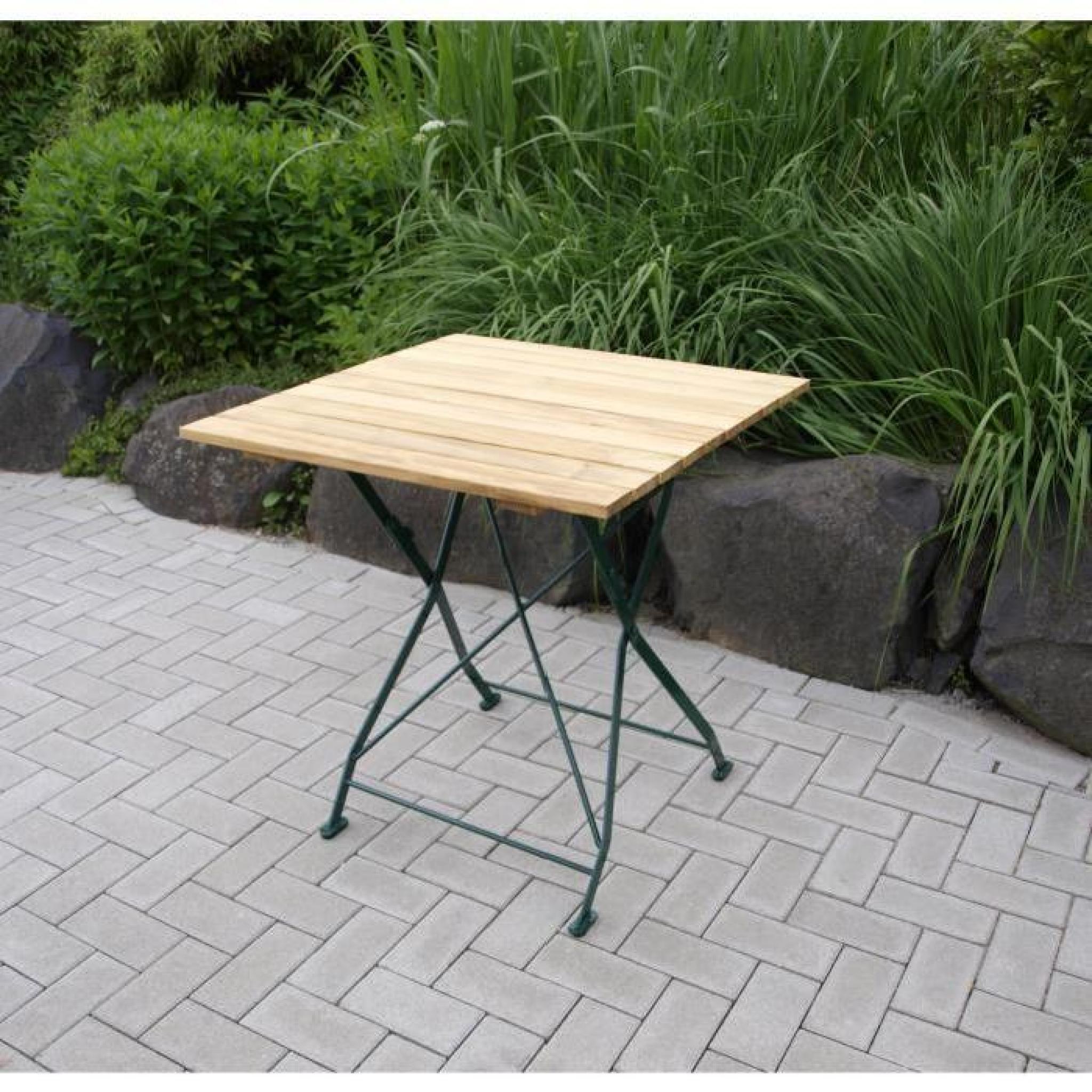 Table carré pliante salon de jardin 70x70cm acier plat zingué et bois BAD TÖLZ
