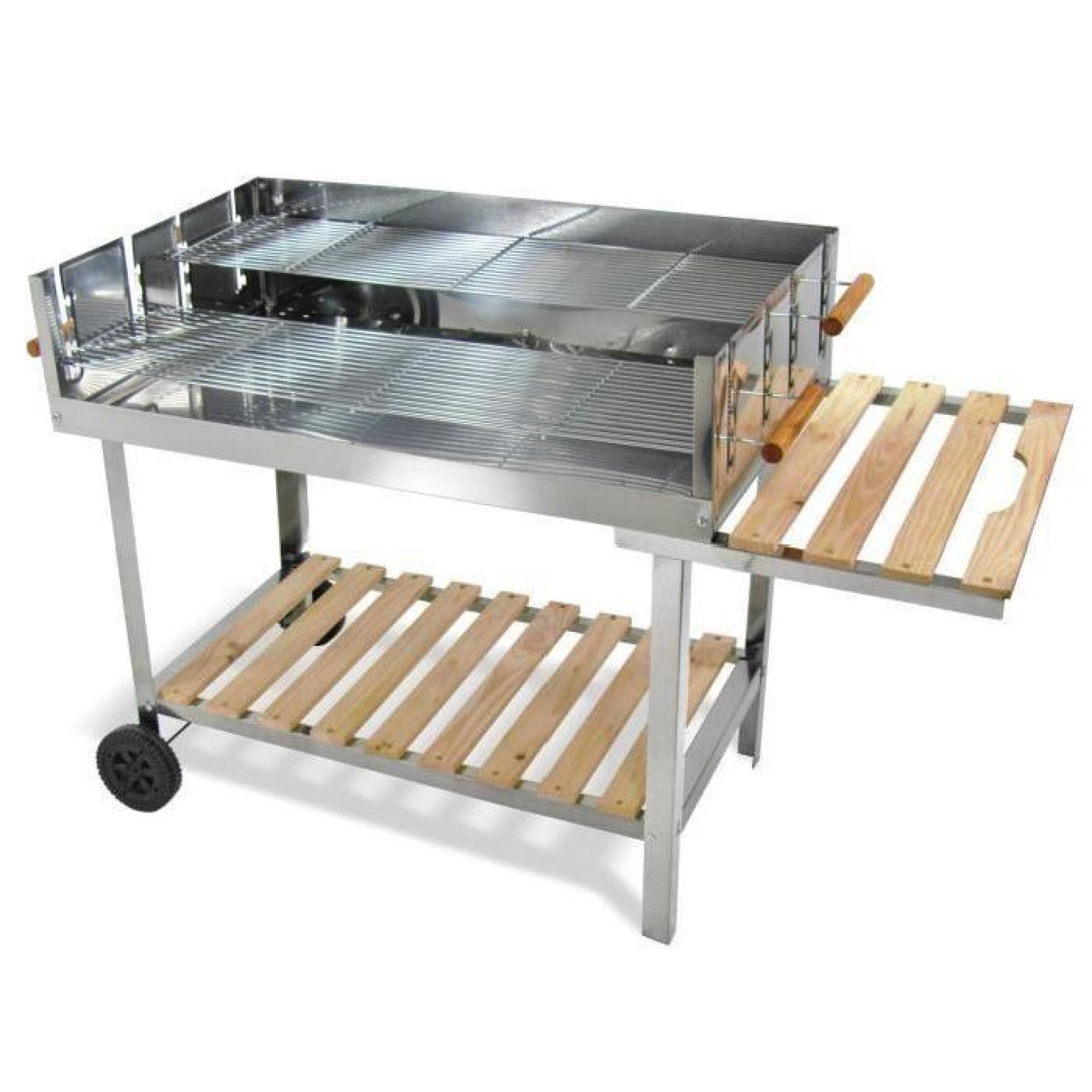 Table de Barbecue (feux de bois), Matiere: Inox, Dimension: 136cm x 60cm x 93cm, Surface du Grill: 100cm x 60 cm, plage