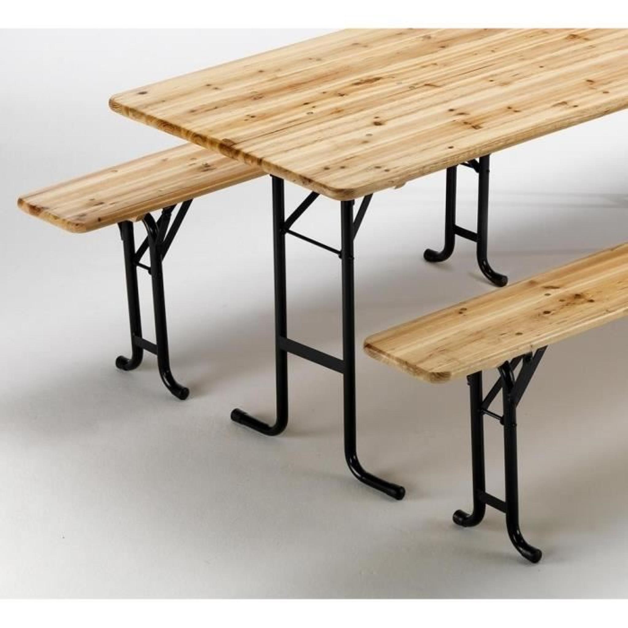 Table de brasserie bancs en bois 3 jambes ensemble 220x80 10 pz pas cher