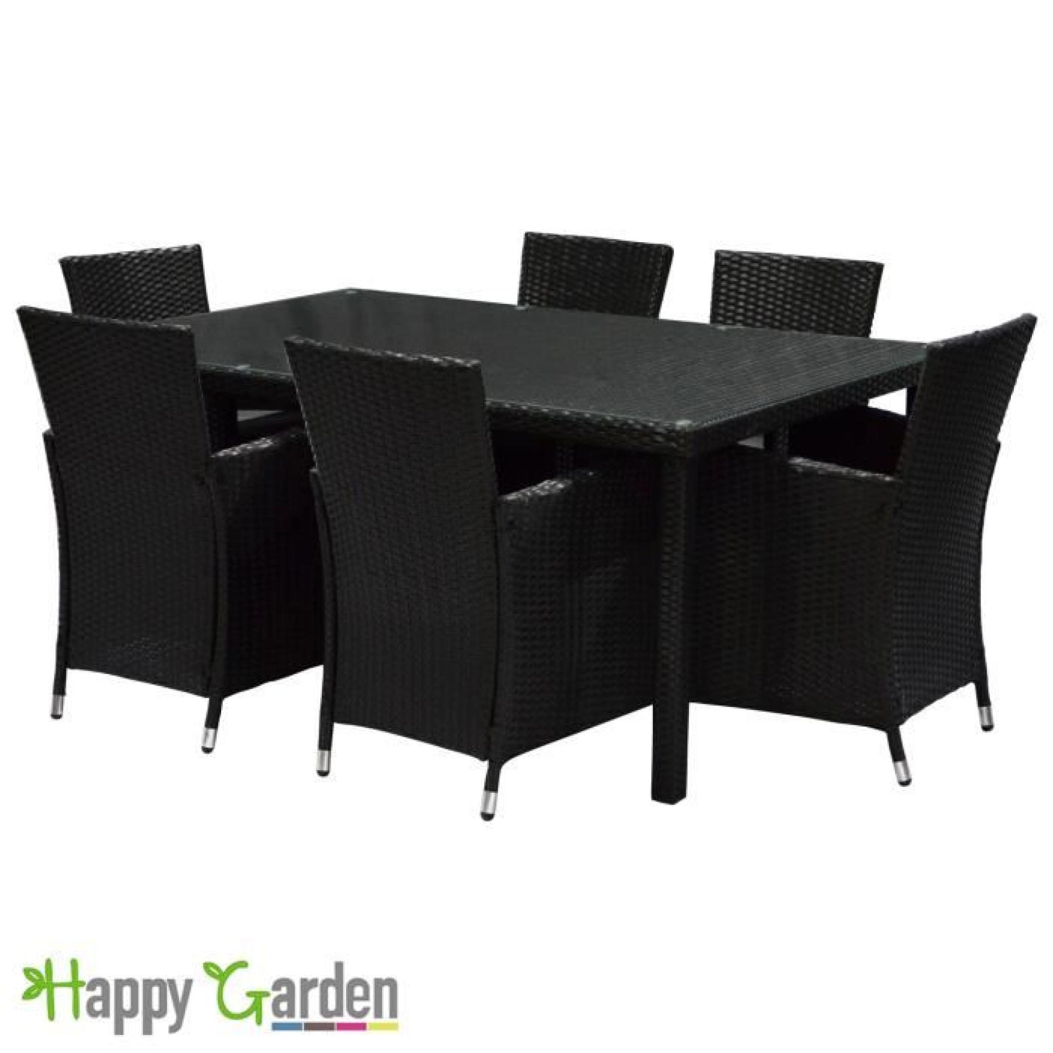 Table de jardin + 6 fauteuils en résine tressée noir