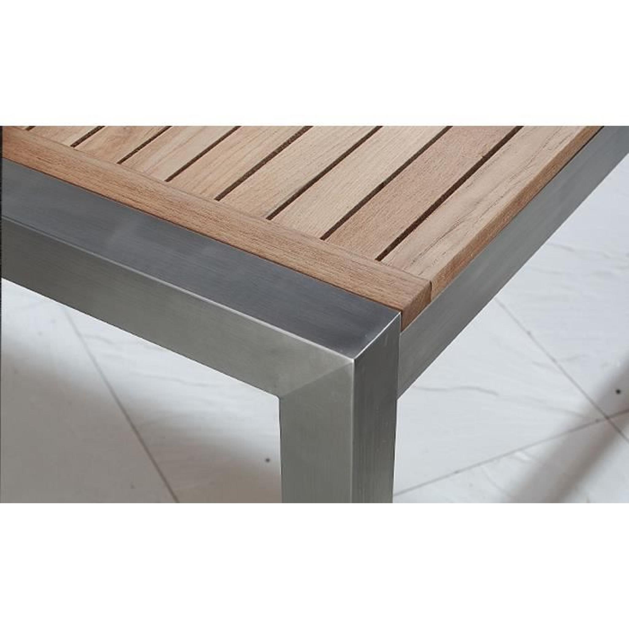 Table de jardin acier inox - plateau bois triple 220 cm avec 8 chaises en textile gris - Grosseto pas cher