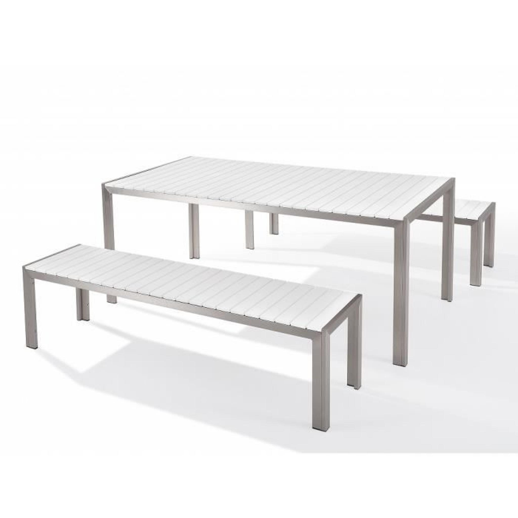 Table de jardin aluminium blanc- plateau en polywood 180 cm et 2 bancs - Nardo pas cher