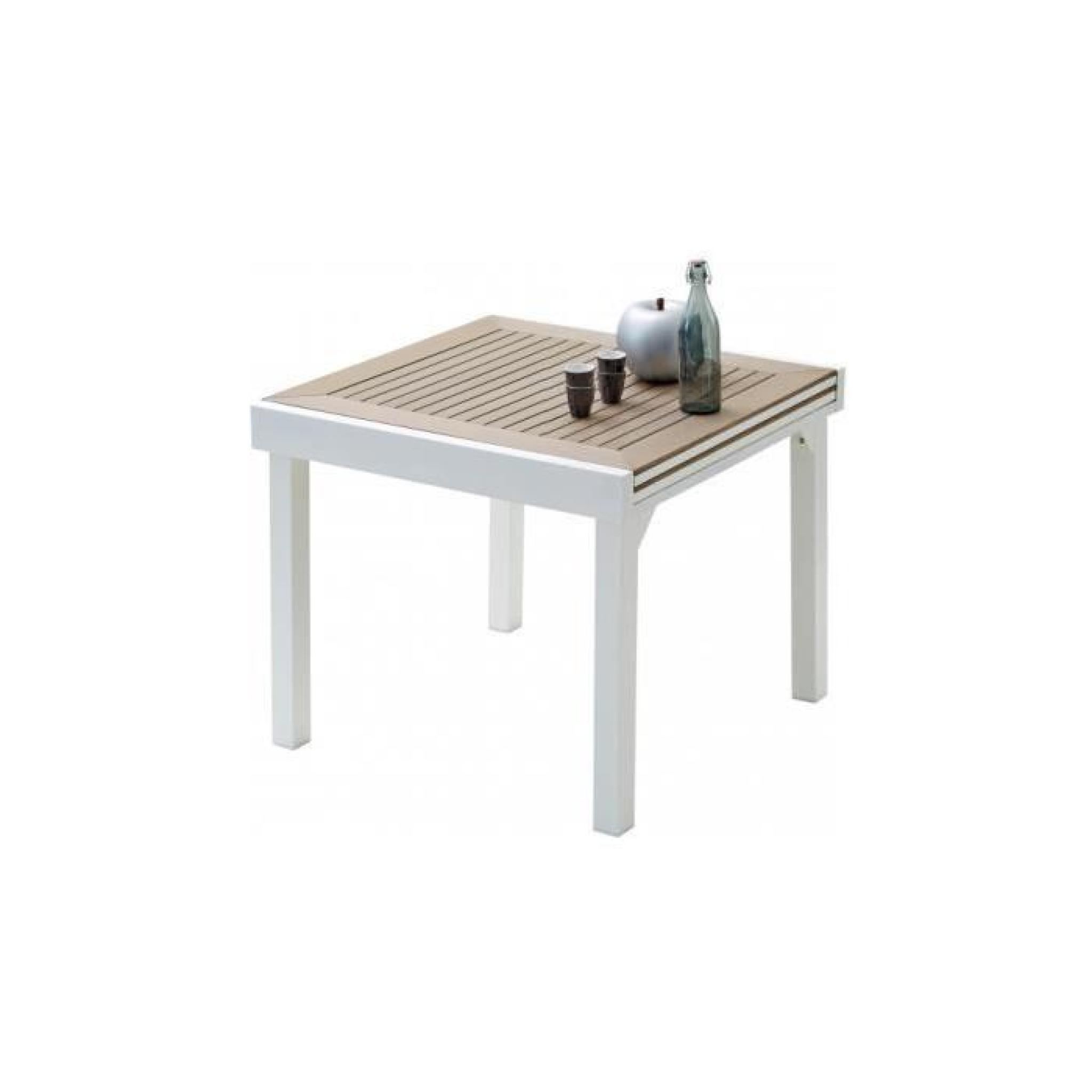 Table de jardin carrée extensible aluminium blanc et polywood L90