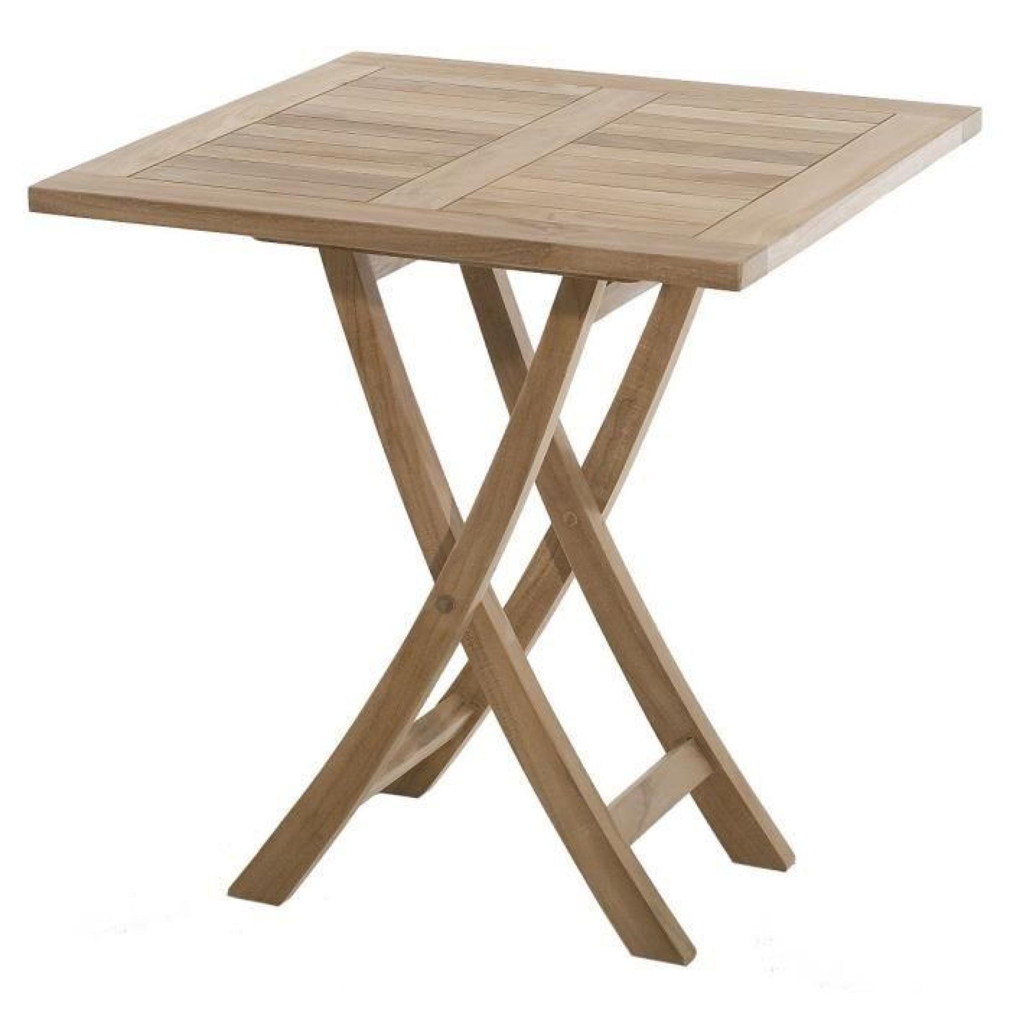 Table de jardin en bois teck carrée pliante 70 x 70 cm pas cher