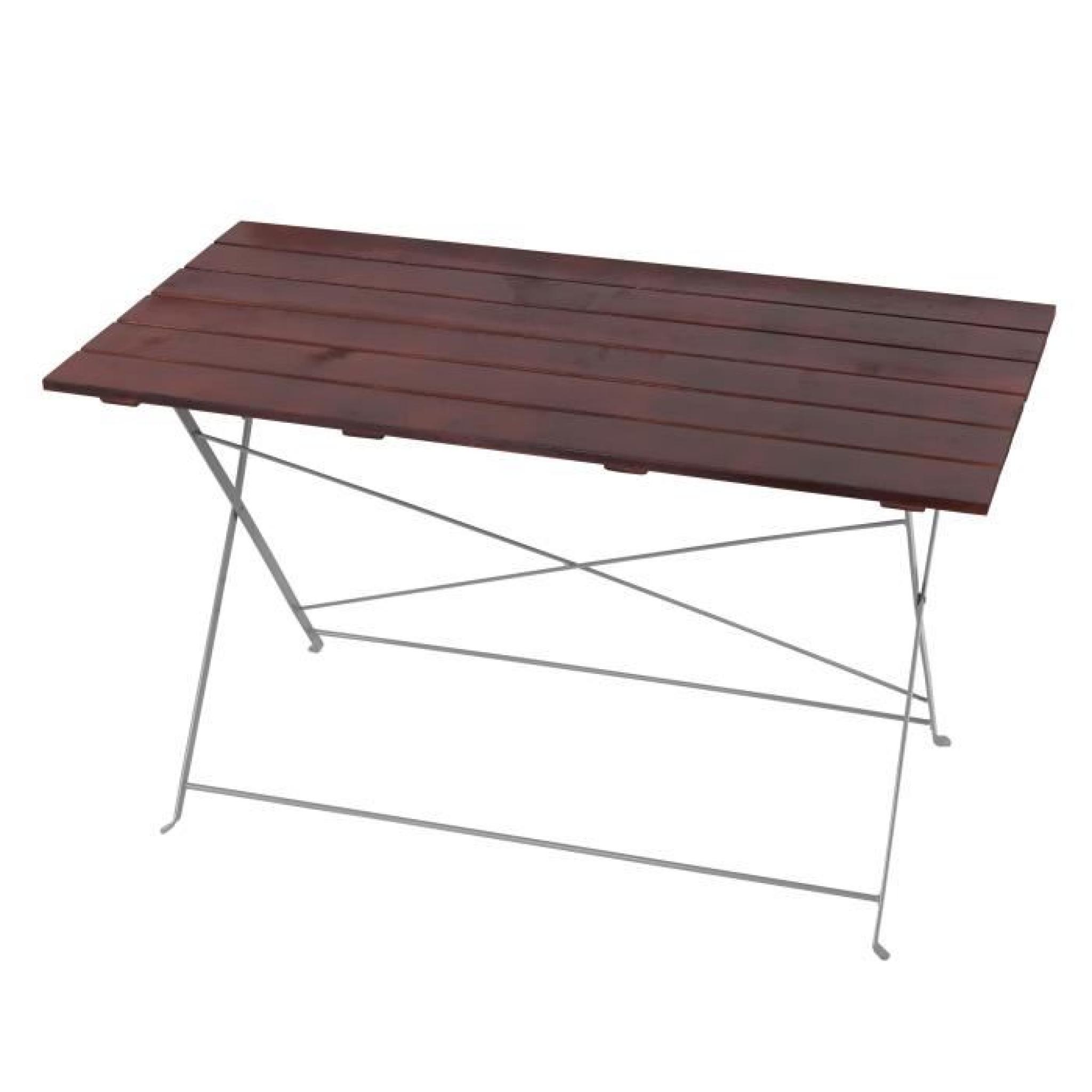 Table de jardin ou de brasserie Berlin, pliable, bois huilé,120x60x70cm ~ brun foncé.