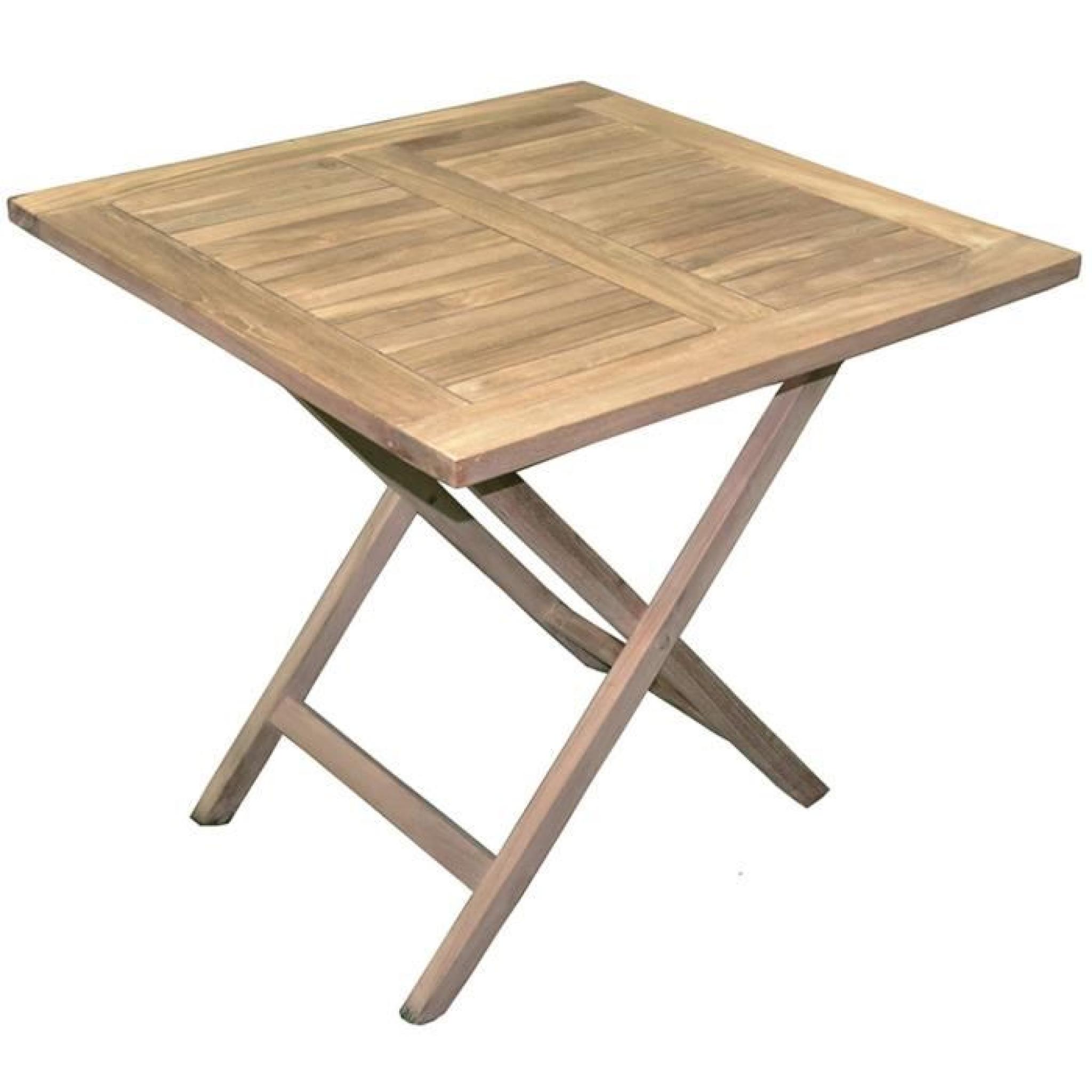 Table de jardin pliante forme carrée en bois teck - Dim : 80 x 80 cm