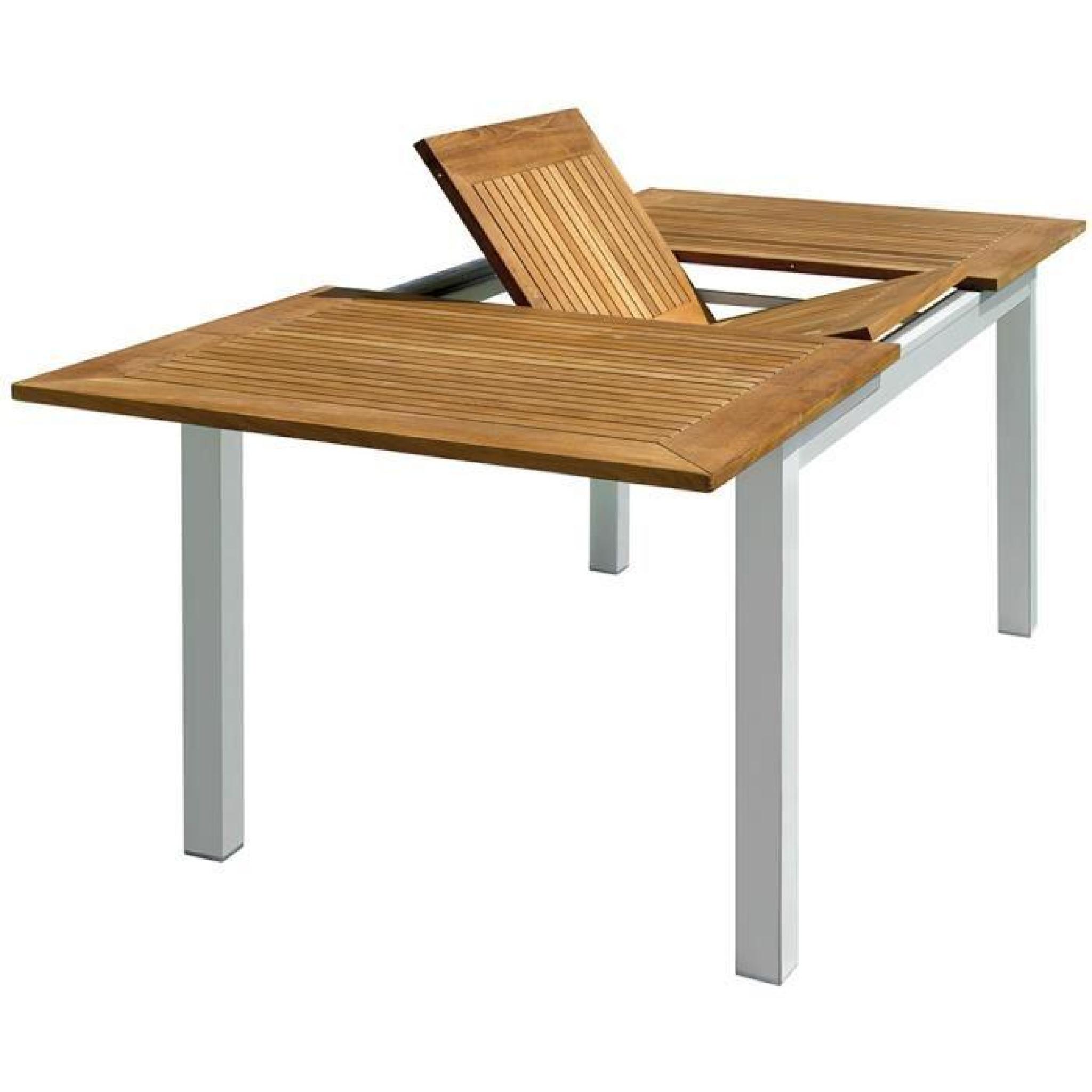 Table de jardin rectangulaire et extensible en aluminium et bois teck - Dim : L 150-210 x P 90 x H 75 cm