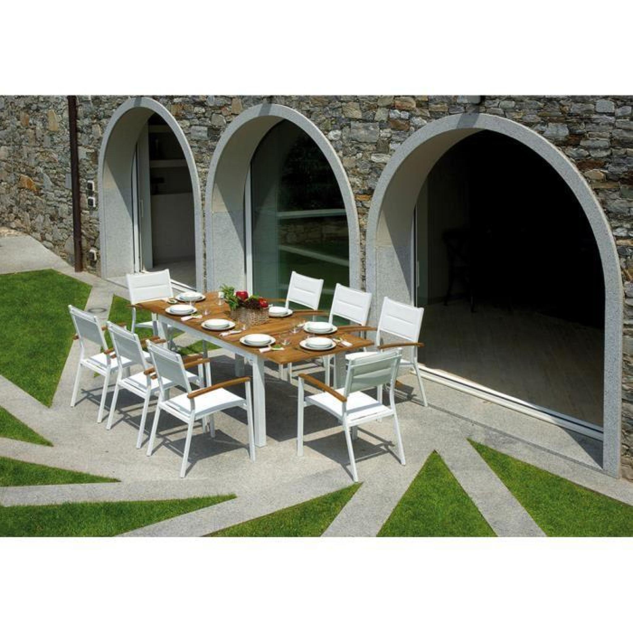 Table de jardin rectangulaire et extensible en aluminium et bois teck - Dim : L 150-210 x P 90 x H 75 cm pas cher