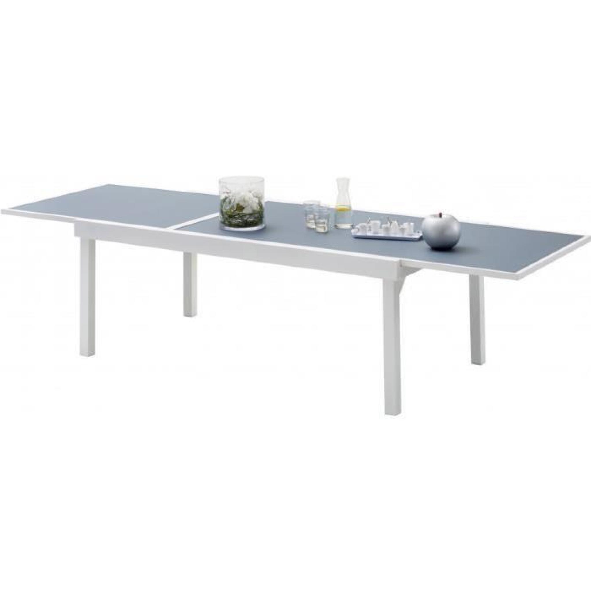 Table de jardin rectangulaire extensible aluminium blanc et verre trempé gris L135 pas cher