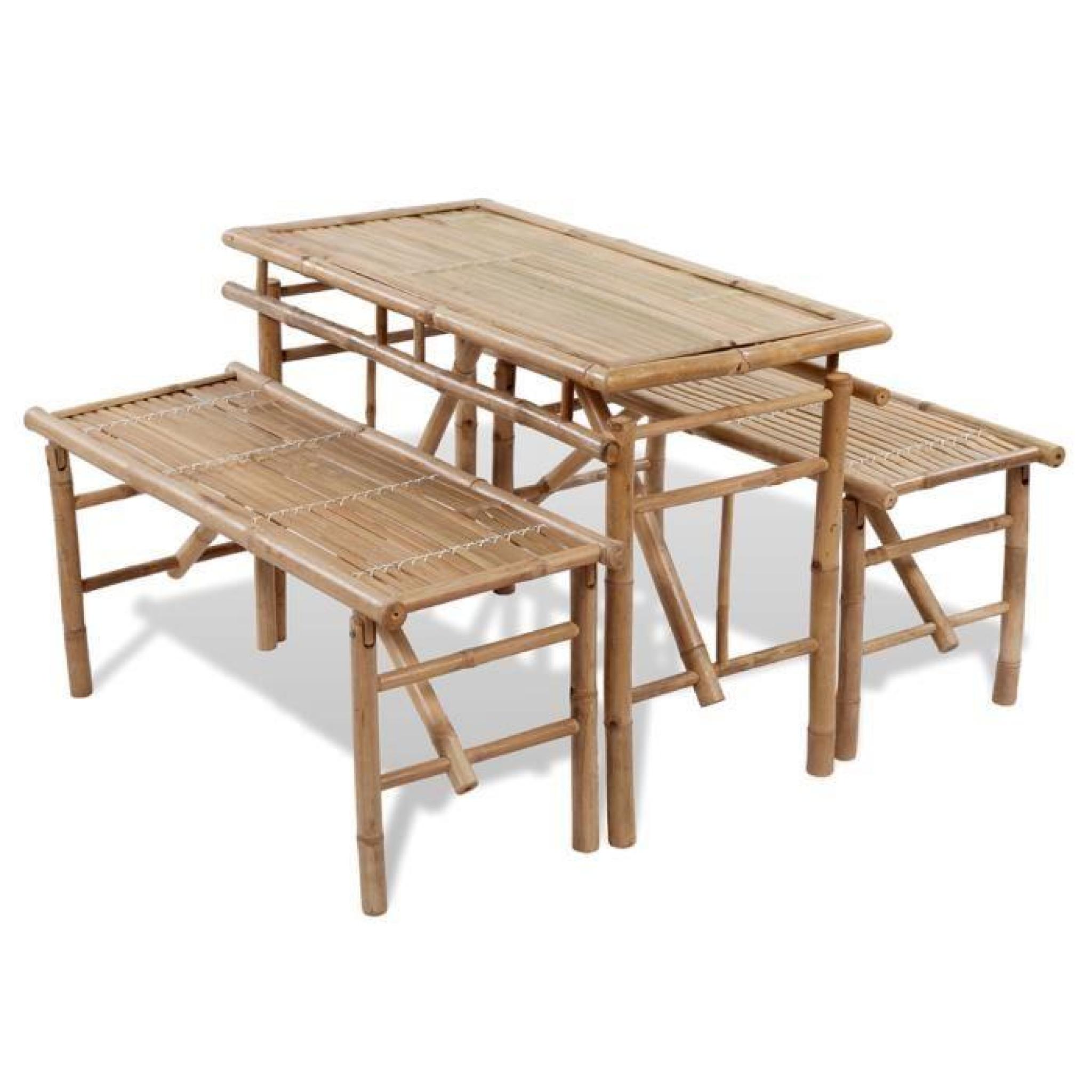 Table de picnic/bière pliable en bambou avec 2 bancs