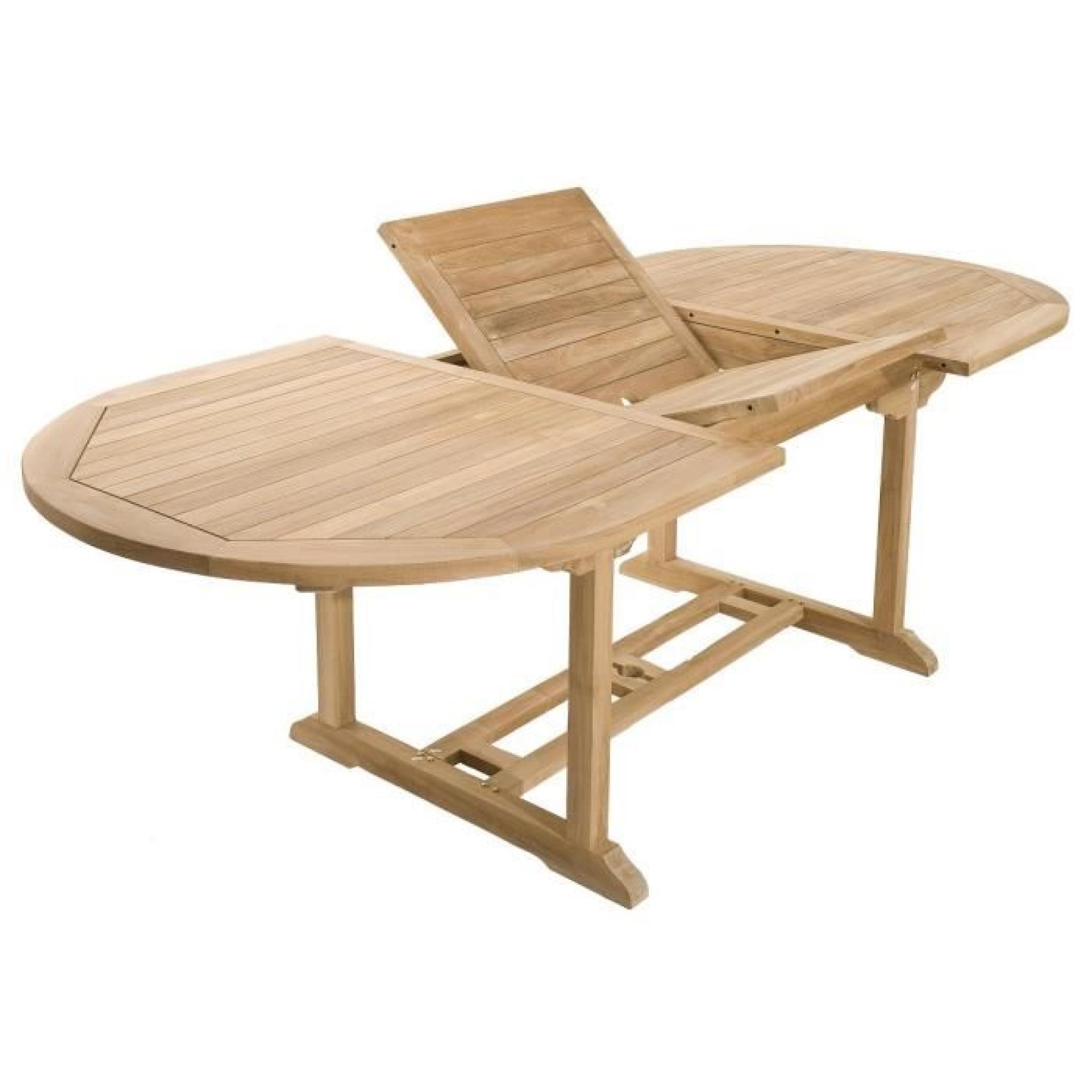 Table en bois teck massif ovale extensible de jardin 180 - 240 cm pas cher