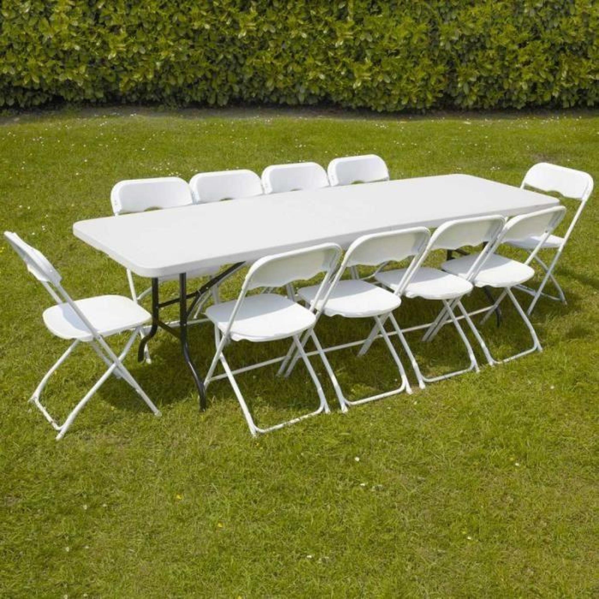 Table et 10 chaises pliantes de réception jardin 200cm