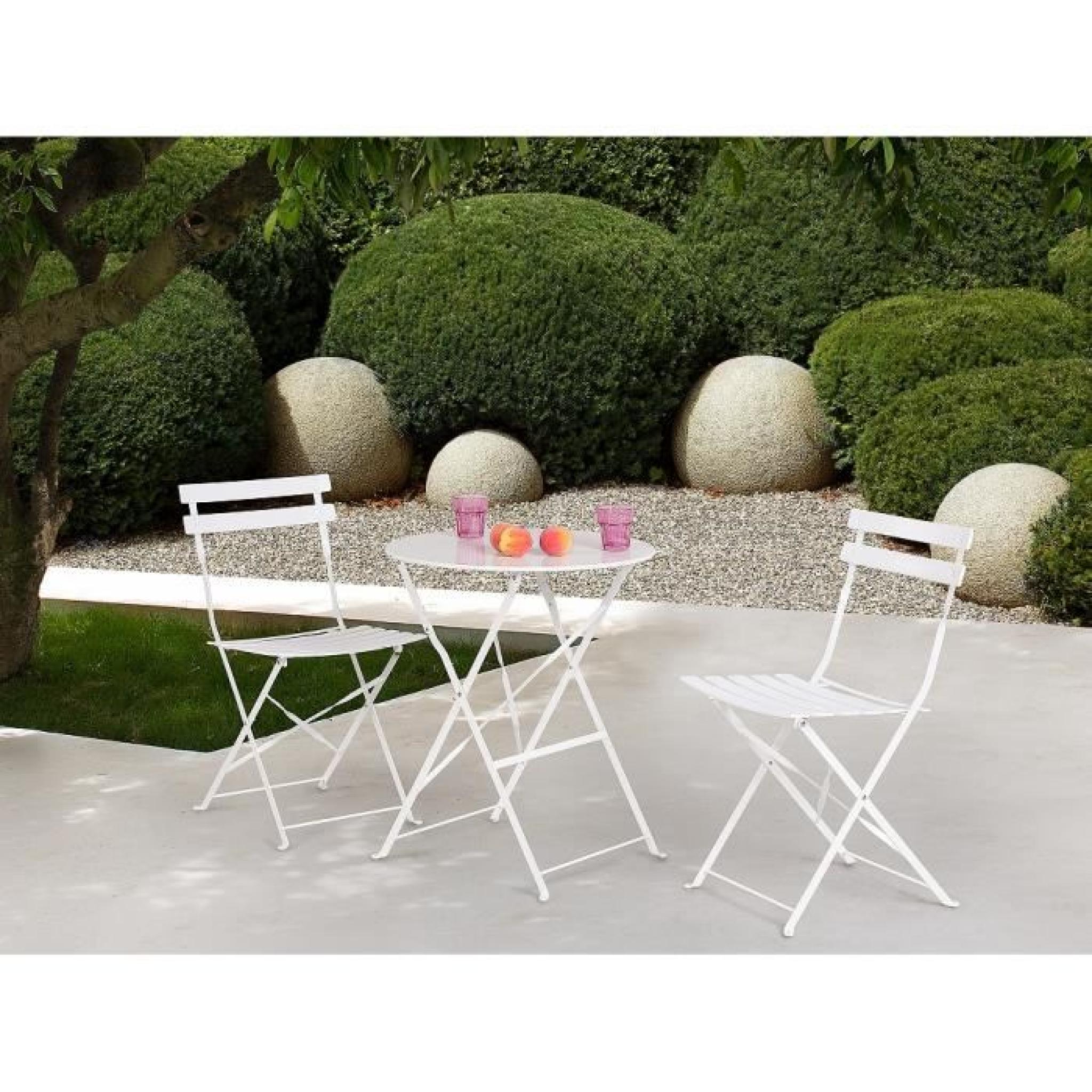 Table et 2 chaises de jardin en acier blanc - Fiori