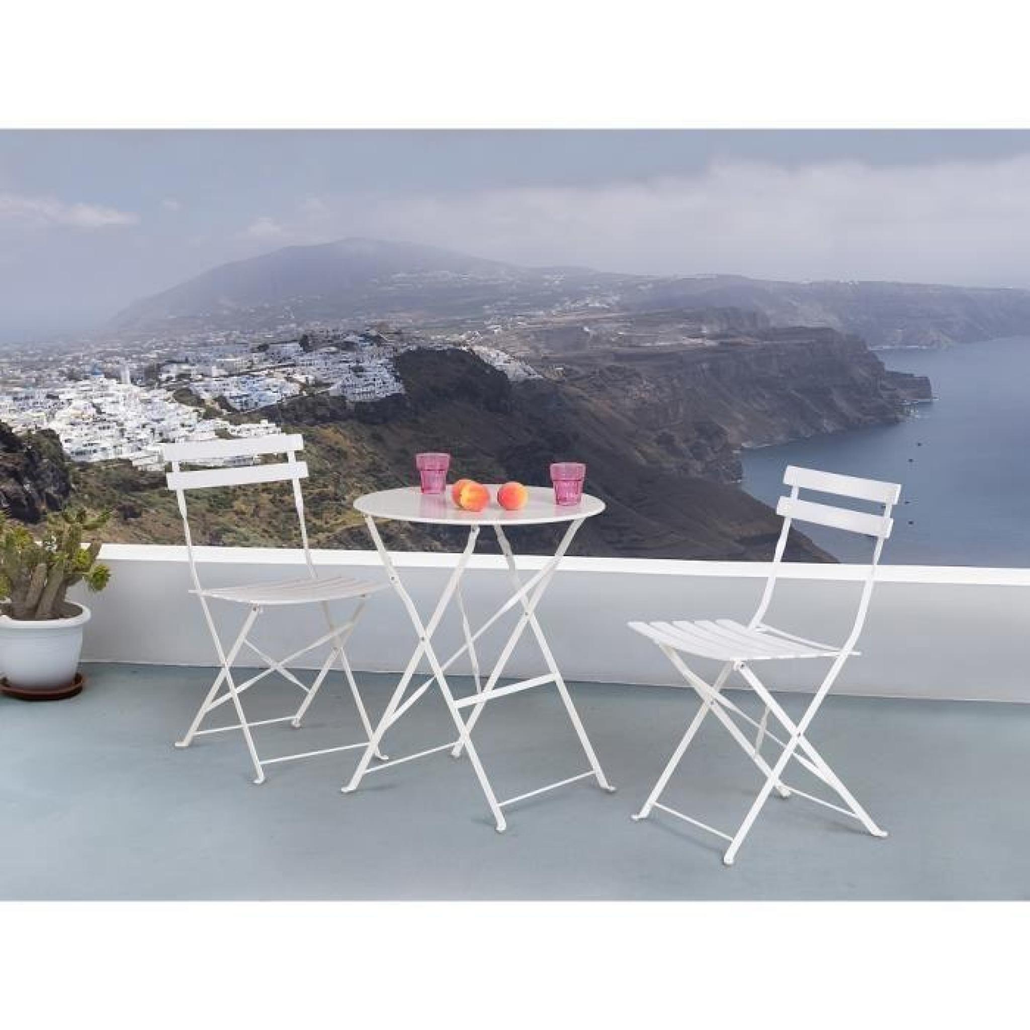 Table et 2 chaises de jardin en acier blanc - Fiori pas cher