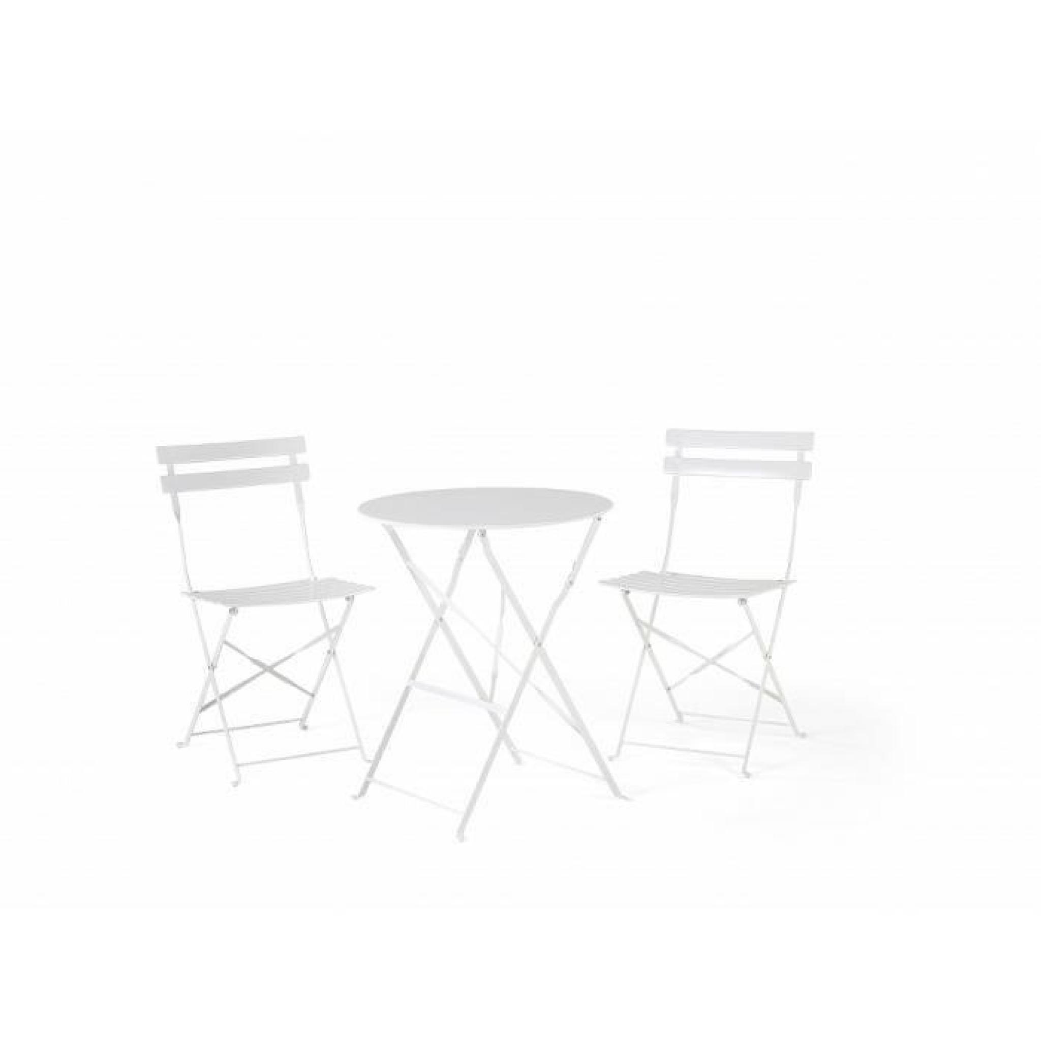 Table et 2 chaises de jardin en acier blanc - Fiori pas cher