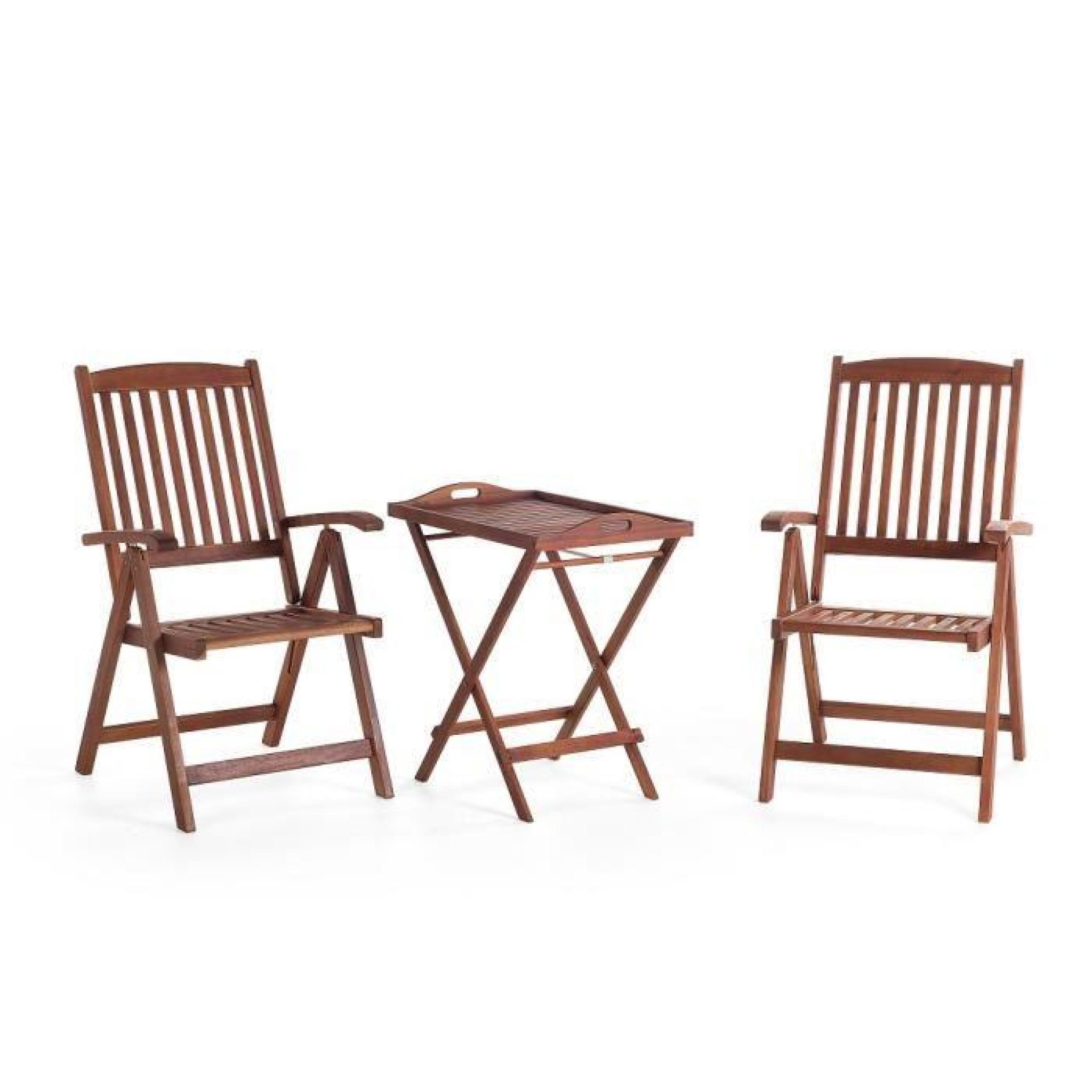 Table et 2 chaises de jardin en bois avec coussins beiges - Toscana pas cher