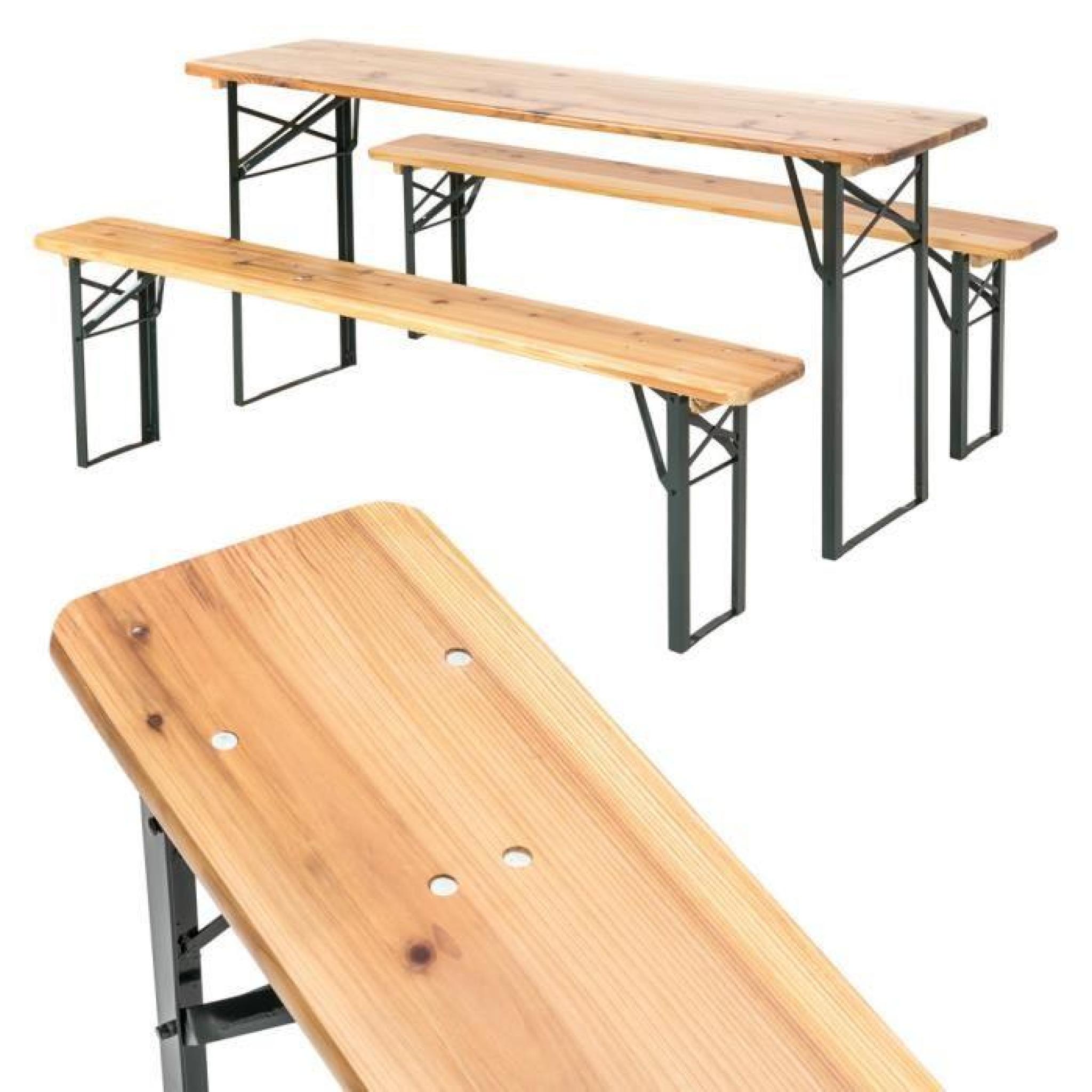Table et bancs pliant en bois, Table de Jardin, Table de Réception, Table de Camping TECTAKE pas cher