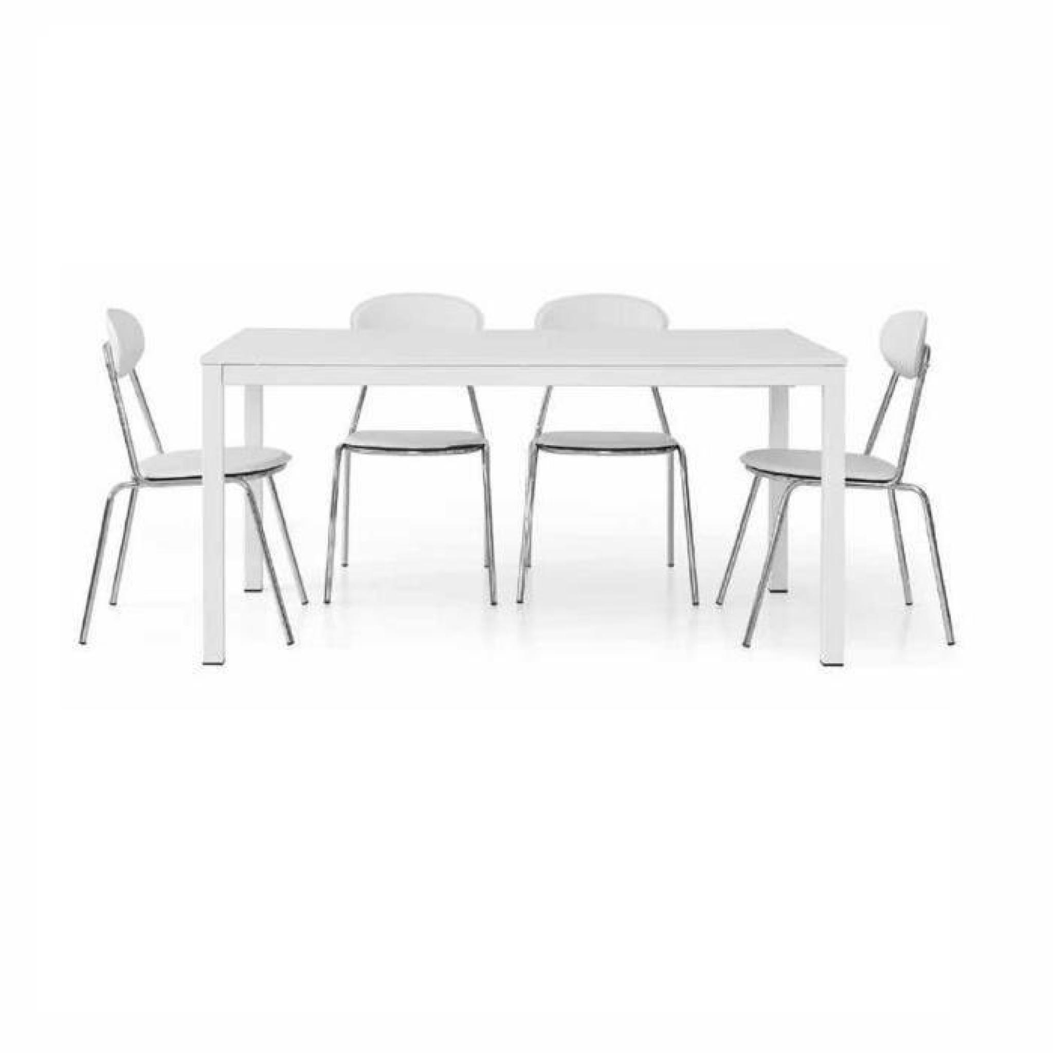 Table extensible Blanc pore ouvert avec 1 rallonge da 50 cm, style moderne, en MDF laminé et structure en acier - Dim. 140 x 90 x 75