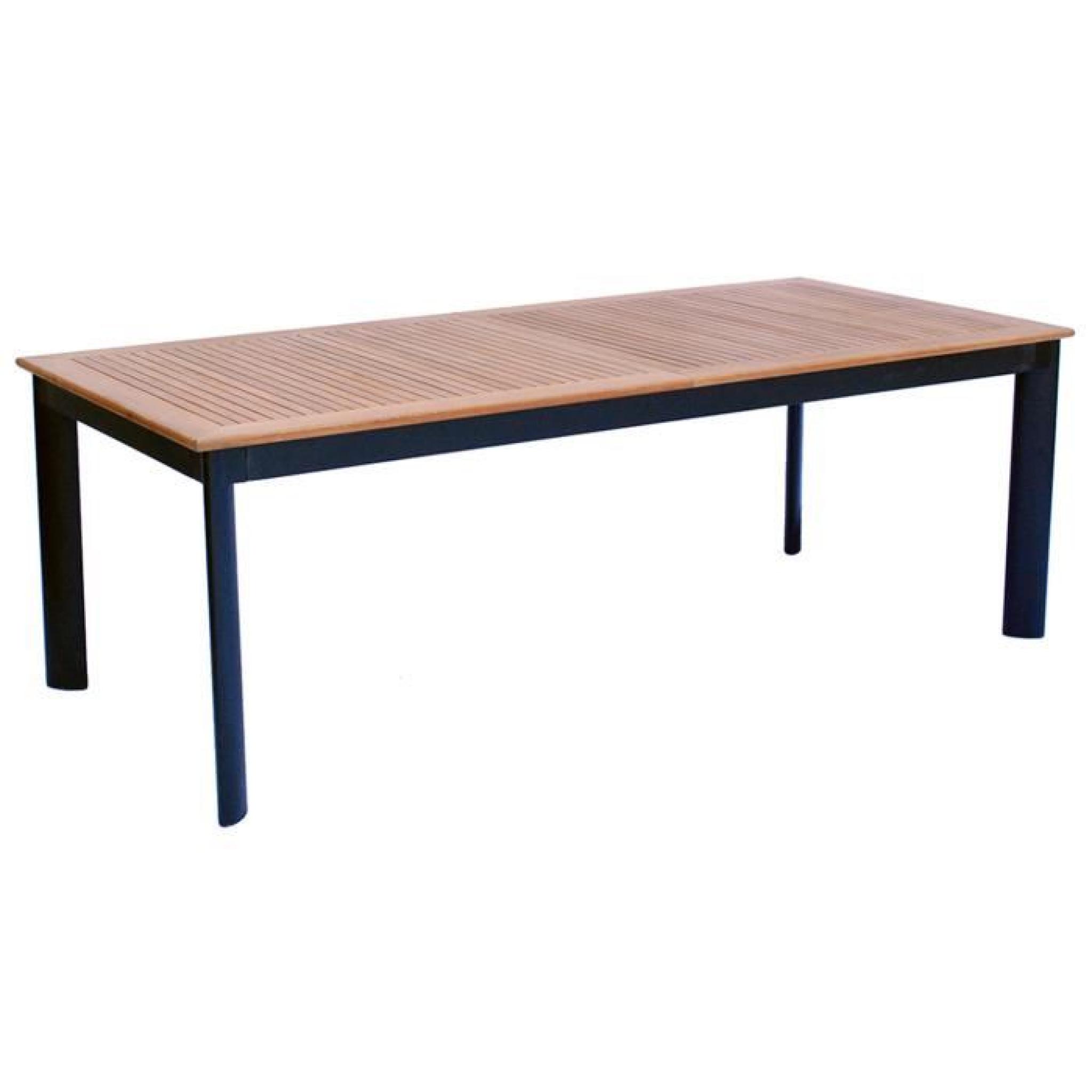 Table extensible de jardin en aluminium noir et bois teck -12 pers - Dim : 220-320 x 100 x 74 cm