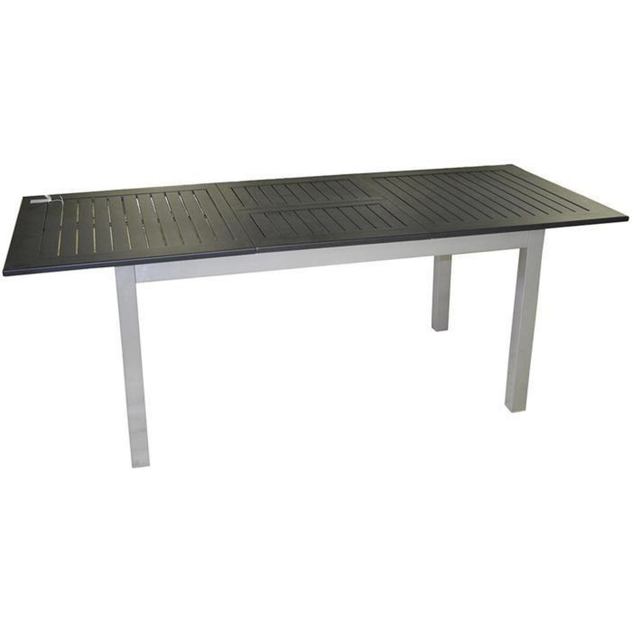 Table extensible en aluminium argent avec plateau noir - Dim : 75 x 150-210 x 90 cm