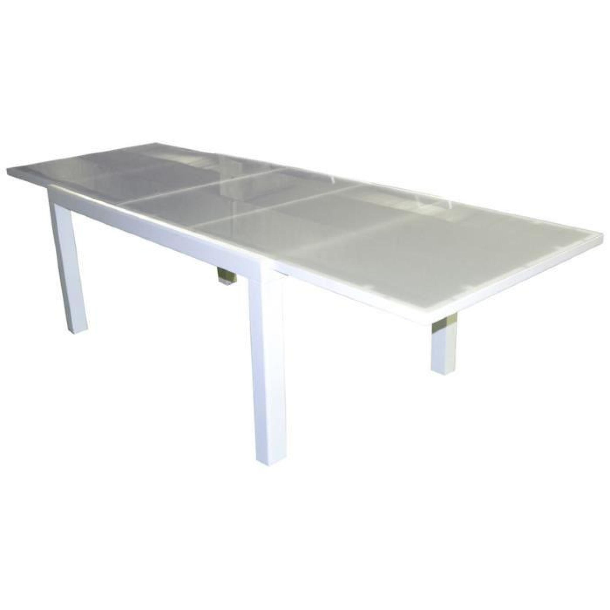 Table extensible en aluminium blanc avec plateau en verre opaque blanc - Dim : 74 x 160-280 x 100 cm