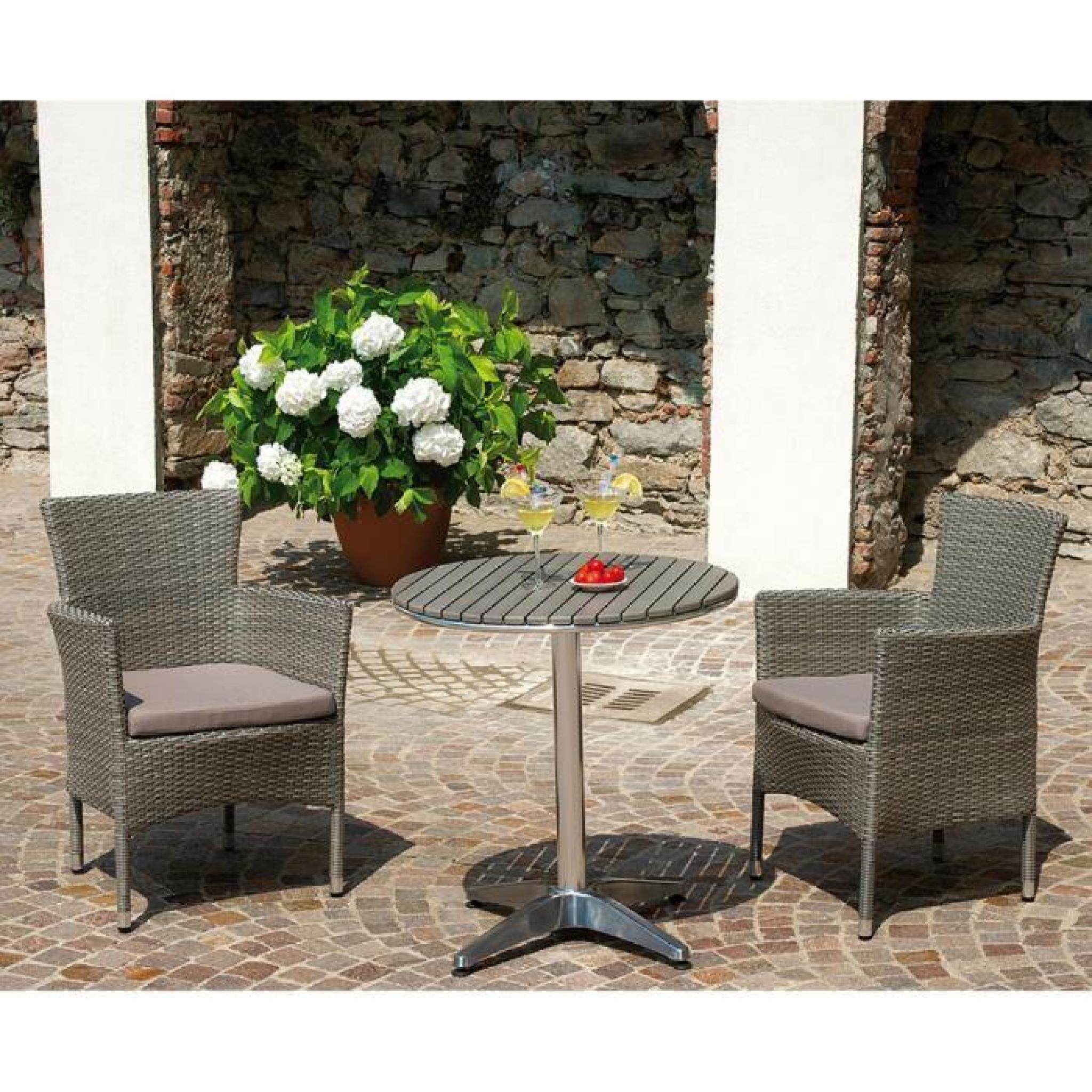 Table jardin en aluminium avec plateau en résine wood coloris havane - Dim : H 72 x L 70 x P 70 cm pas cher