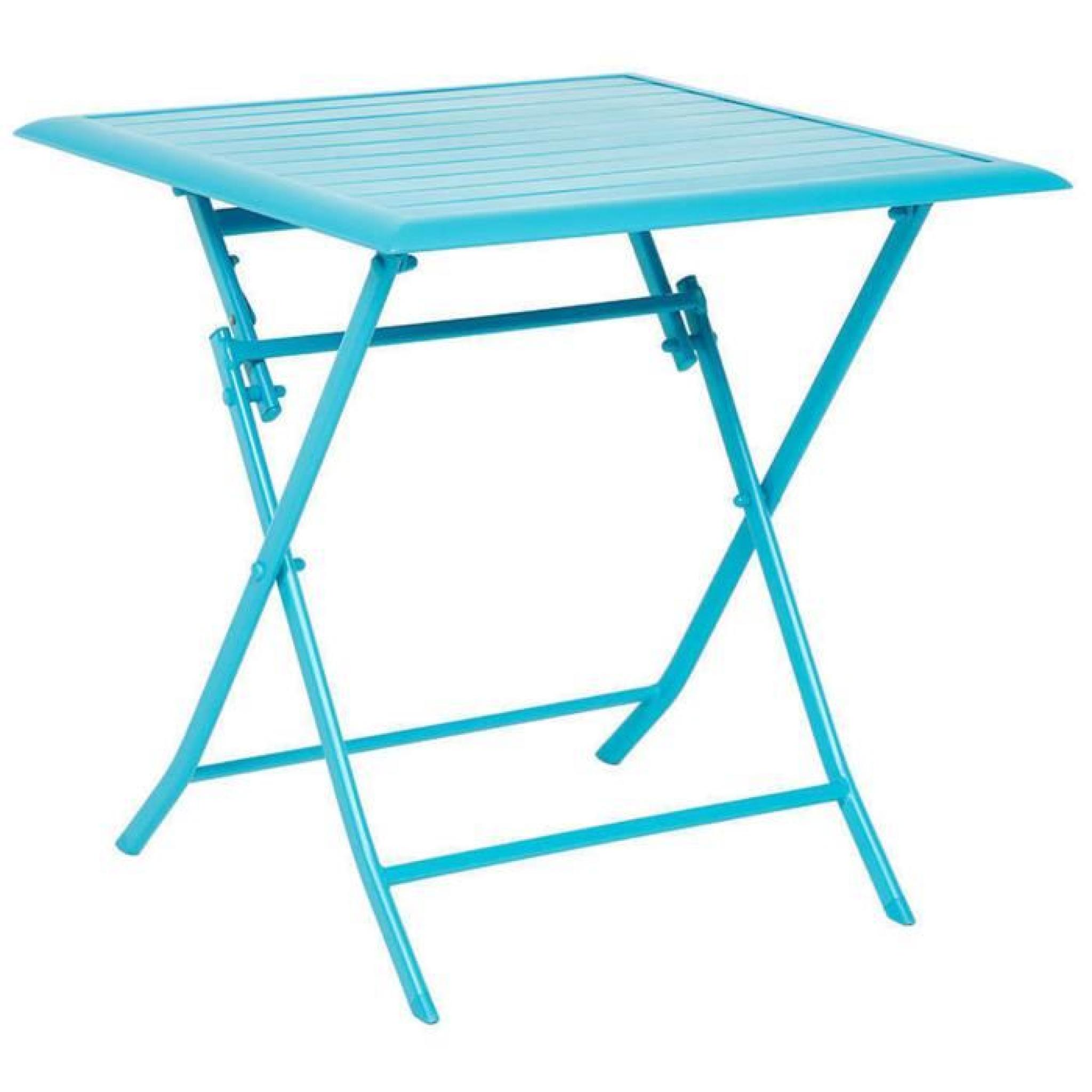Table pliante carrée en Aluminium coloris lagon- Dim : L71cm x P71cm x H71cm 