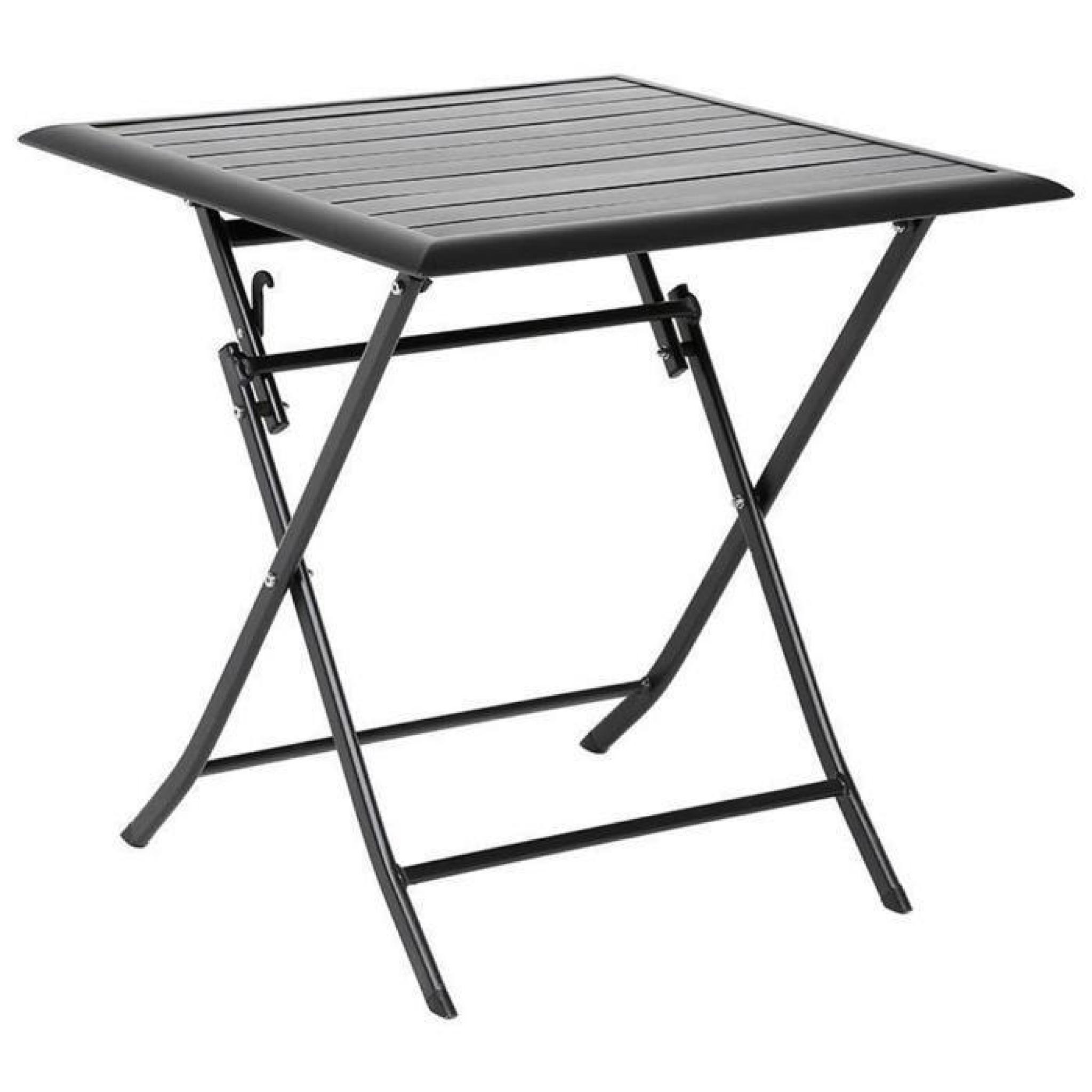Table pliante carrée en Aluminium coloris noir - Dim : L71cm x P71cm x H71cm 