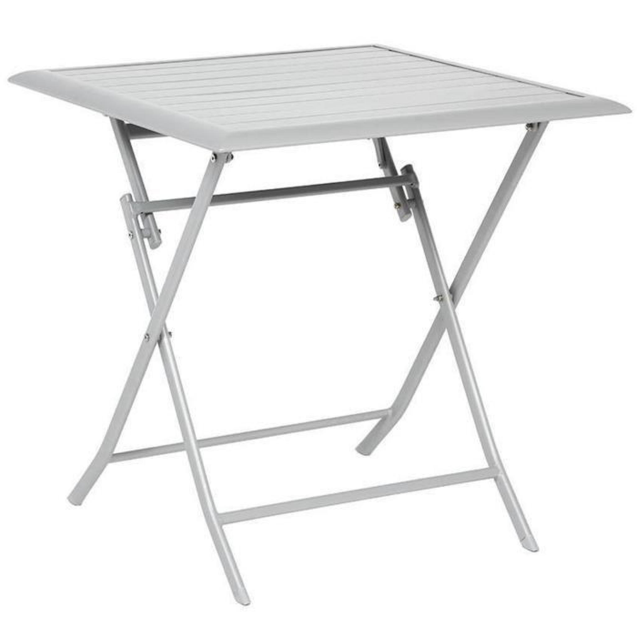 Table pliante carrée en Aluminium coloris silver mat - Dim : L71cm x P71cm x H71cm 