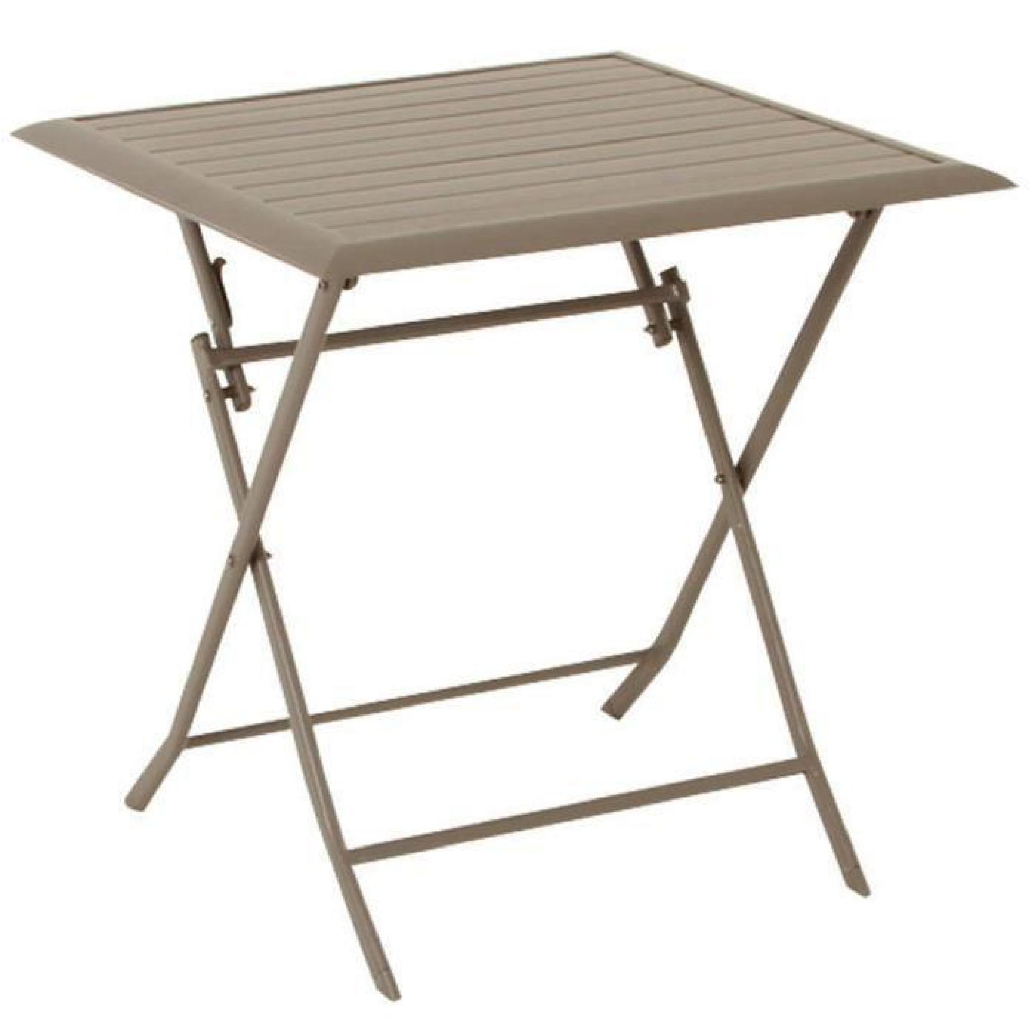 Table pliante carrée en Aluminium coloris taupe - Dim : L71cm x P71cm x H71cm 