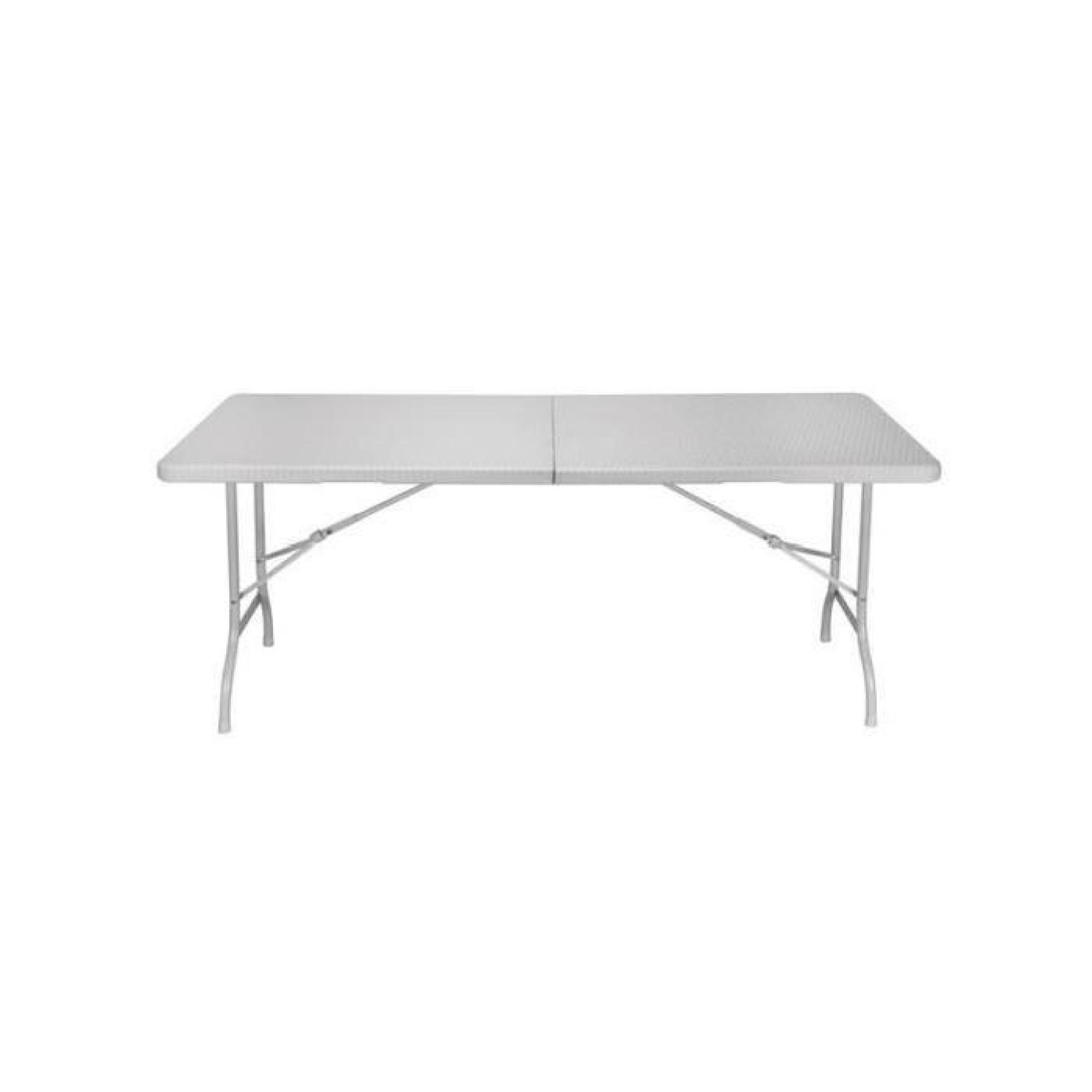 Table pliante - imitation rotin blanc - 180 cm