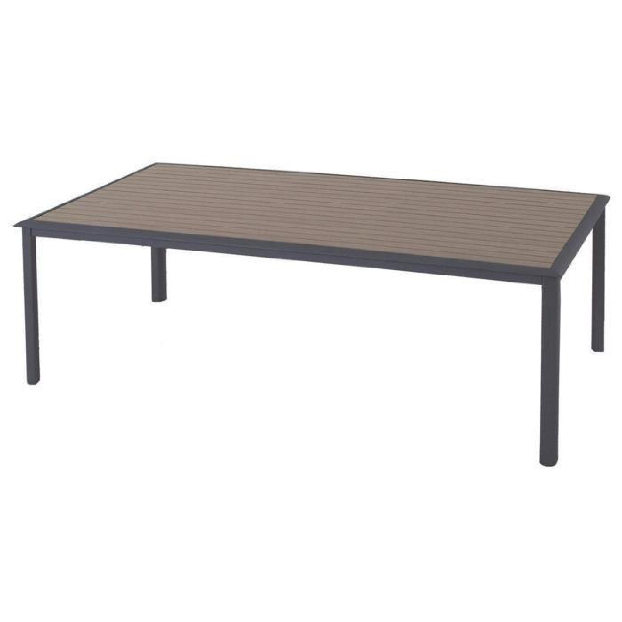 Table rectangle en Aluminium anthracite et plateau à lattes taupe - Dim : L 218 x P 118 x H 74 cm 