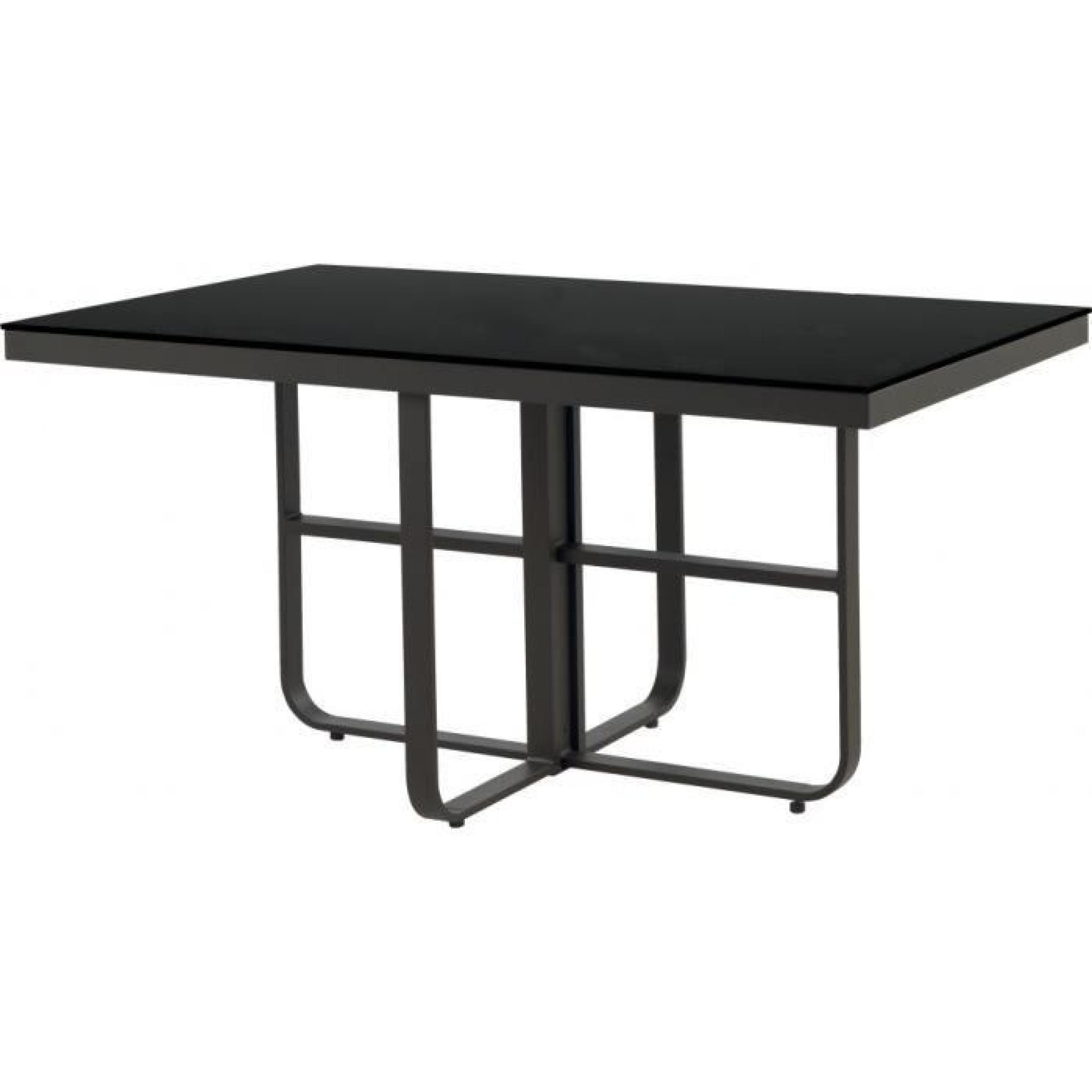 Table rectangulaire aluminium gris plateau verre trempé noir L150