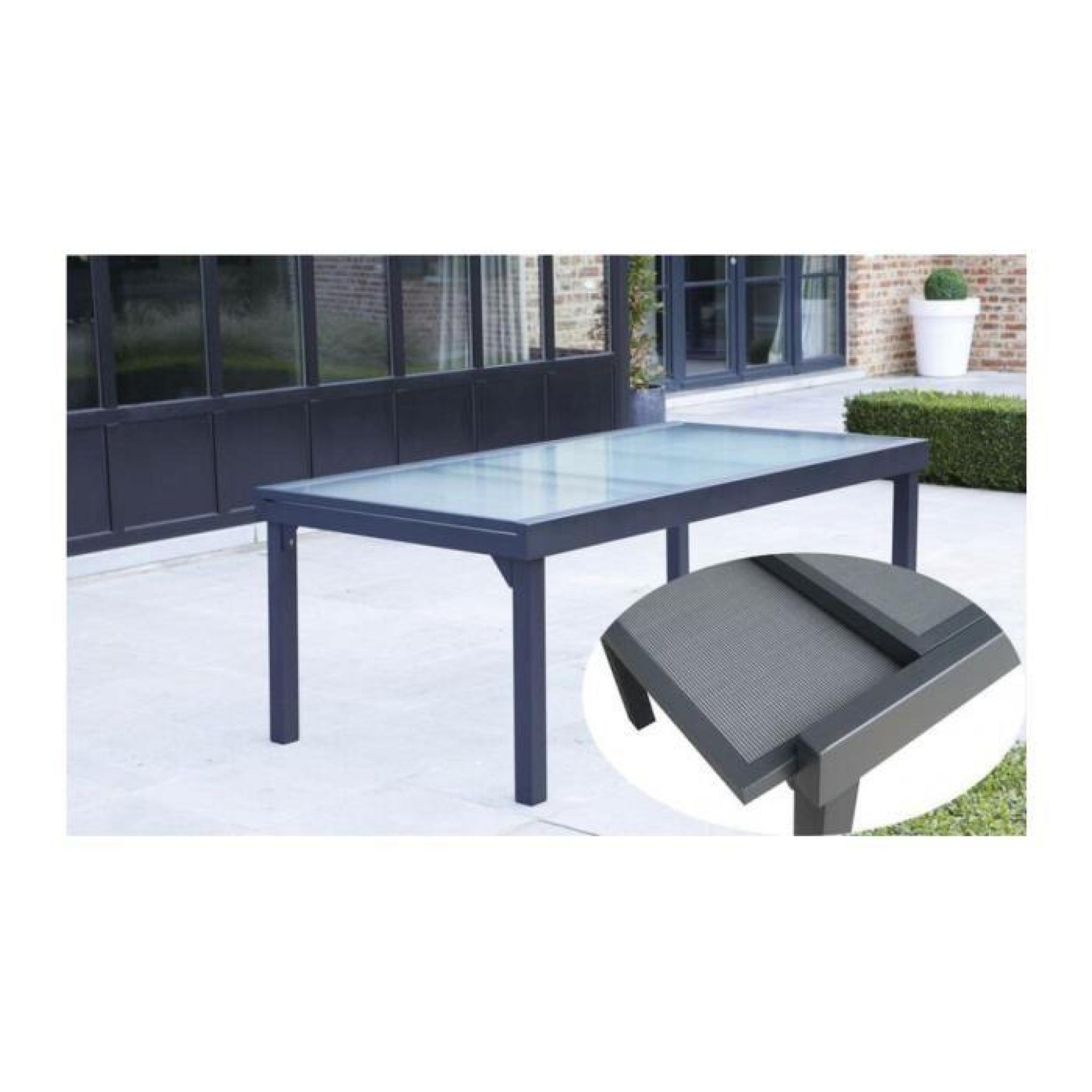 Table rectangulaire aluminium gris plateau verre trempé allonge escamotable L200/320. 320 Gris
