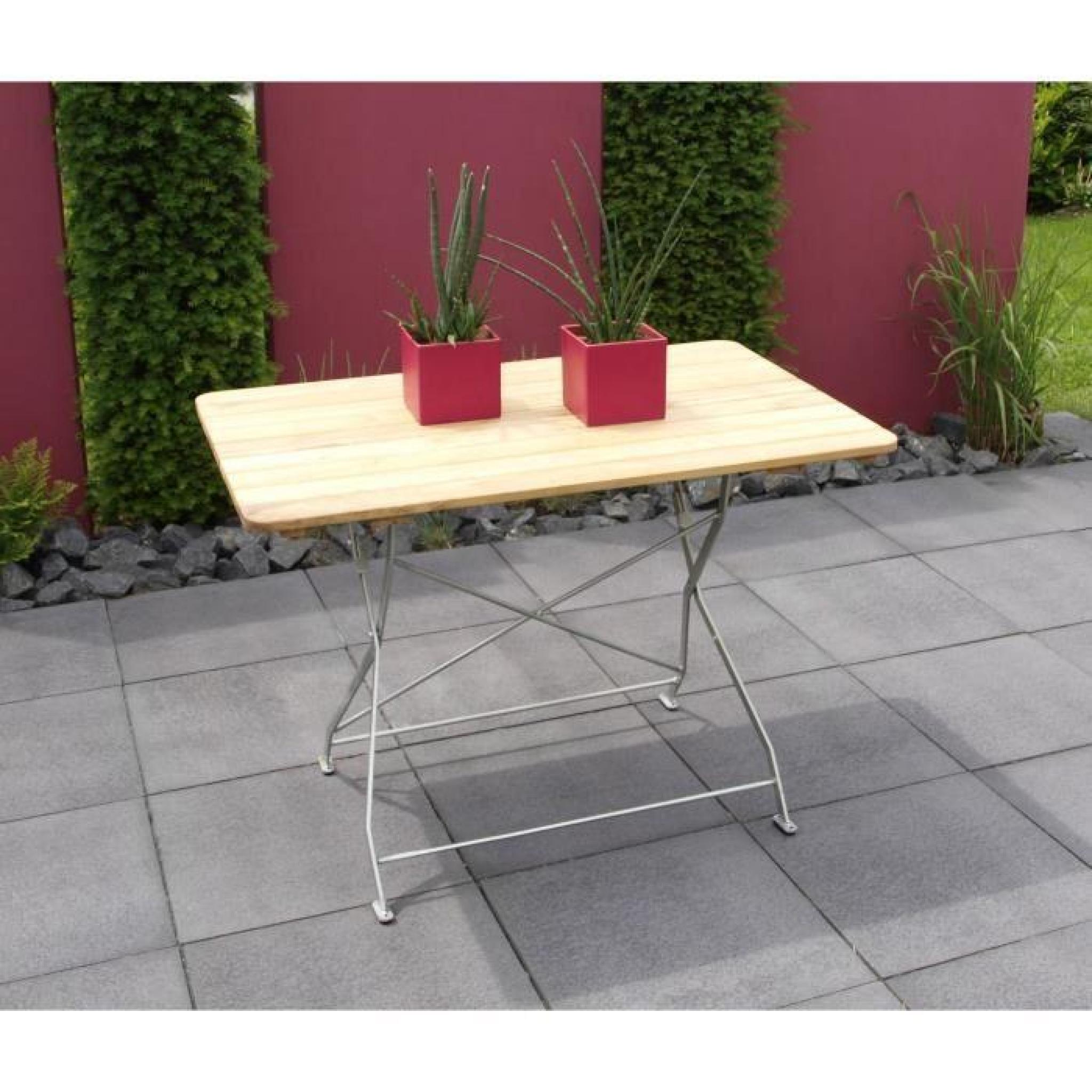 Table rectangulaire pliante salon de jardin 70x110cm acier plat vert et bois BAD TÖLZ