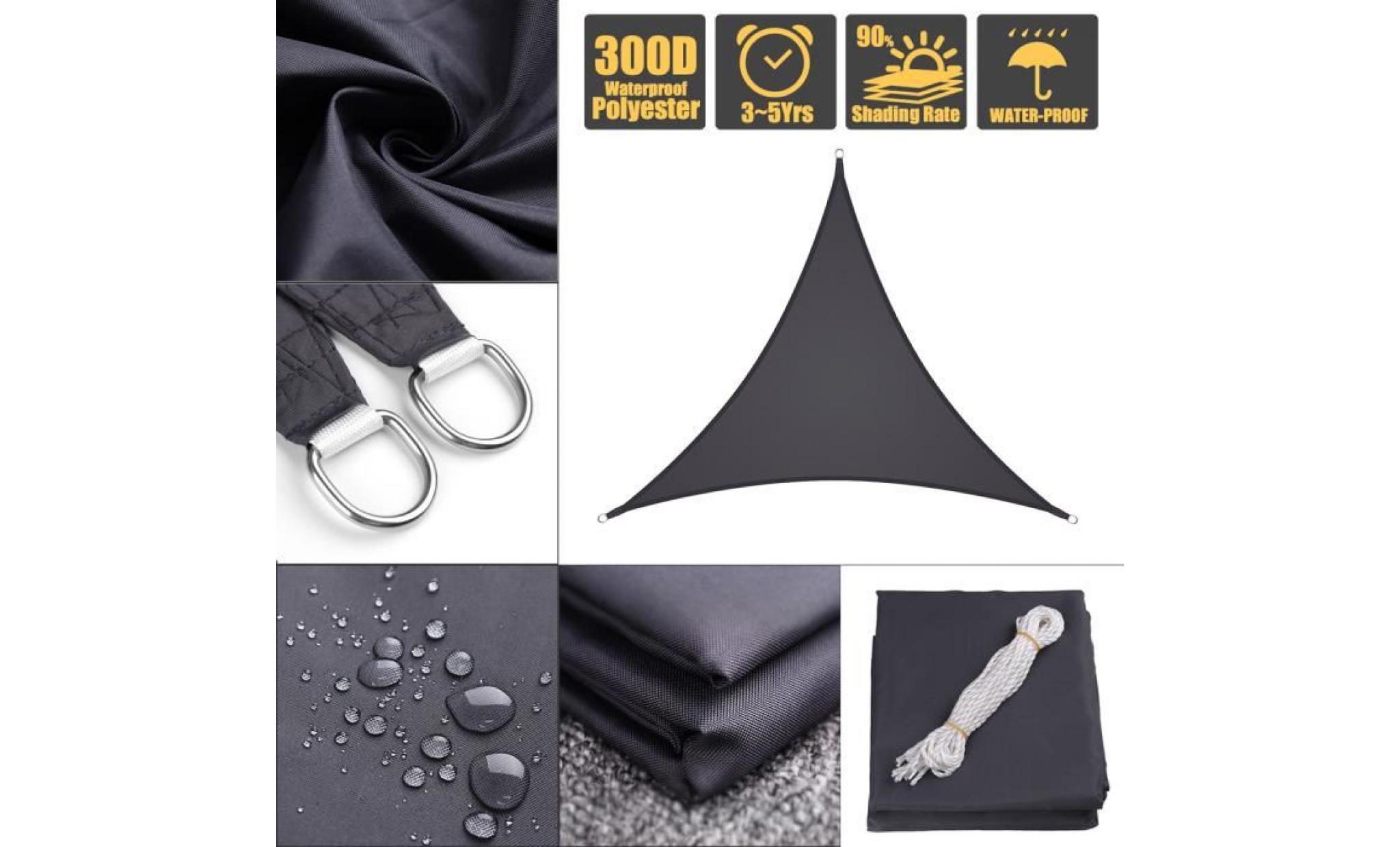 tempsa triangle voile d'ombrage toile  parasol protéger peau noir 10x10x10` / 3x3x3m