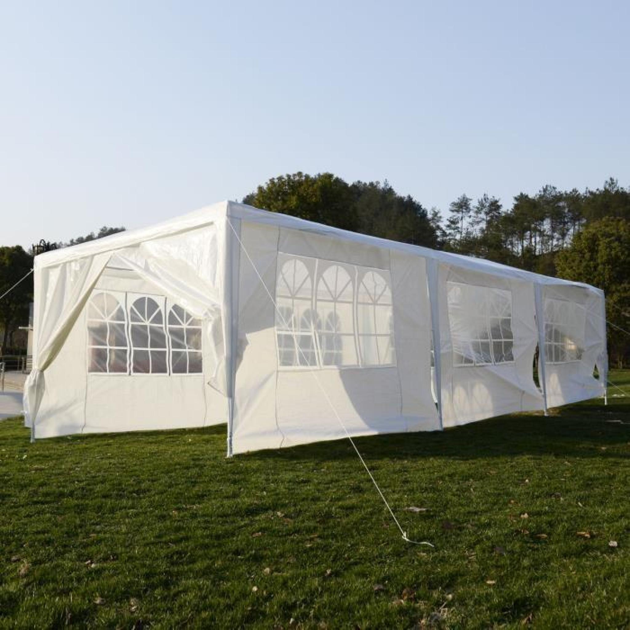 Tente de reception 3×9M tonnelle chapiteau fenêtres cotés démontables Blanc NEUF