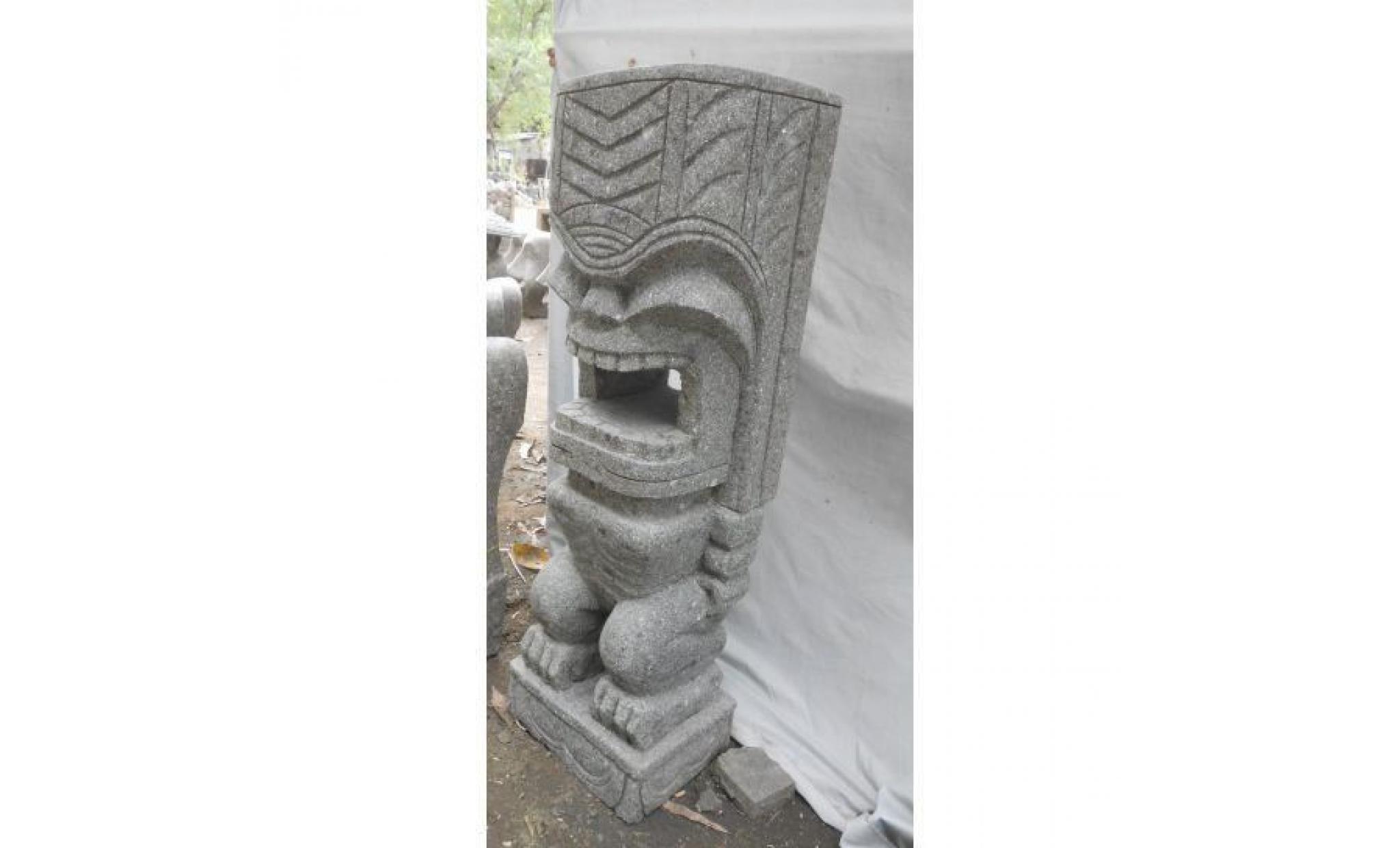 tiki polynesien statue en pierre volcanique extérieur 1m pas cher