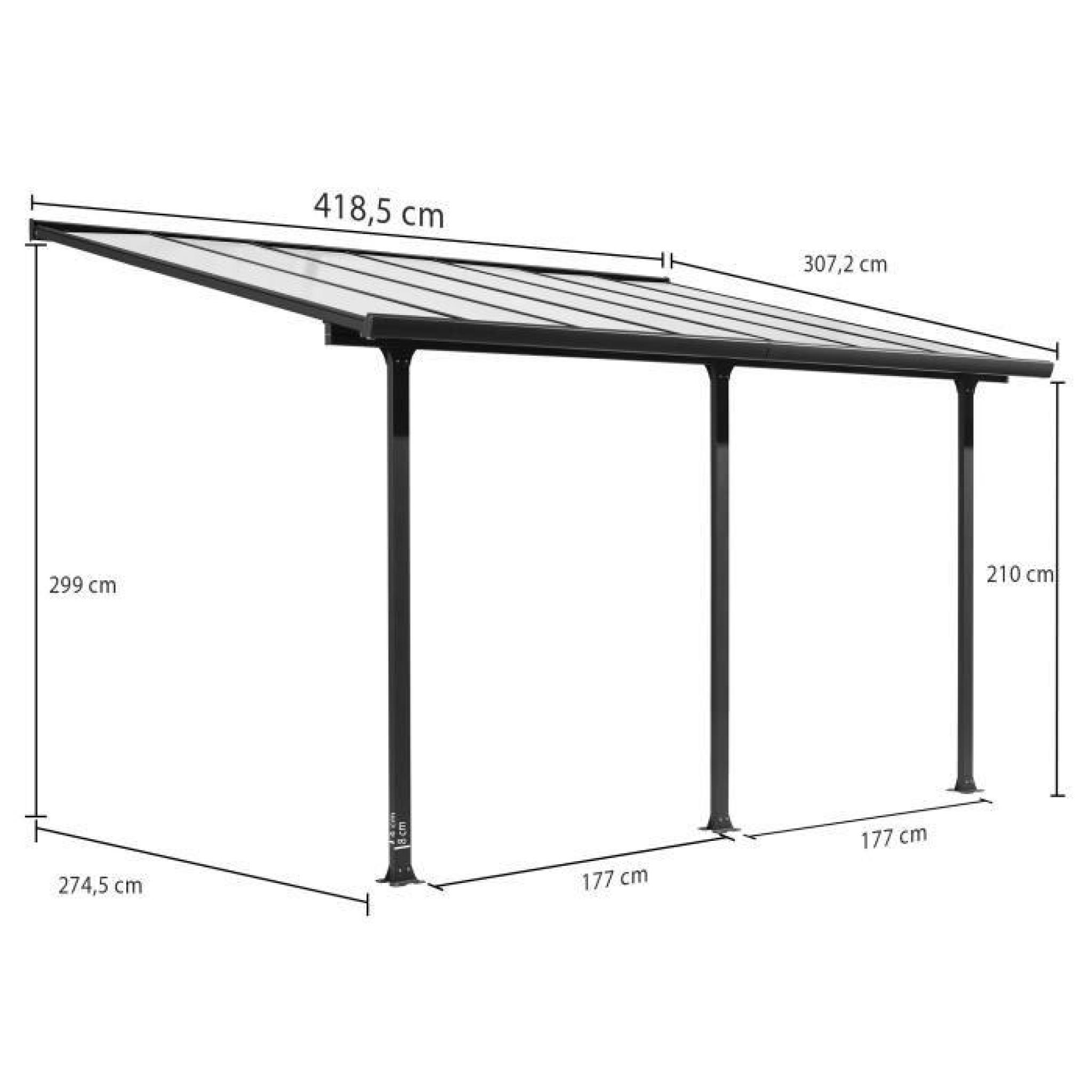 Toit-terrasse aluminium 12,83 m² - 418 x 307 cm - Gris anthracite pas cher
