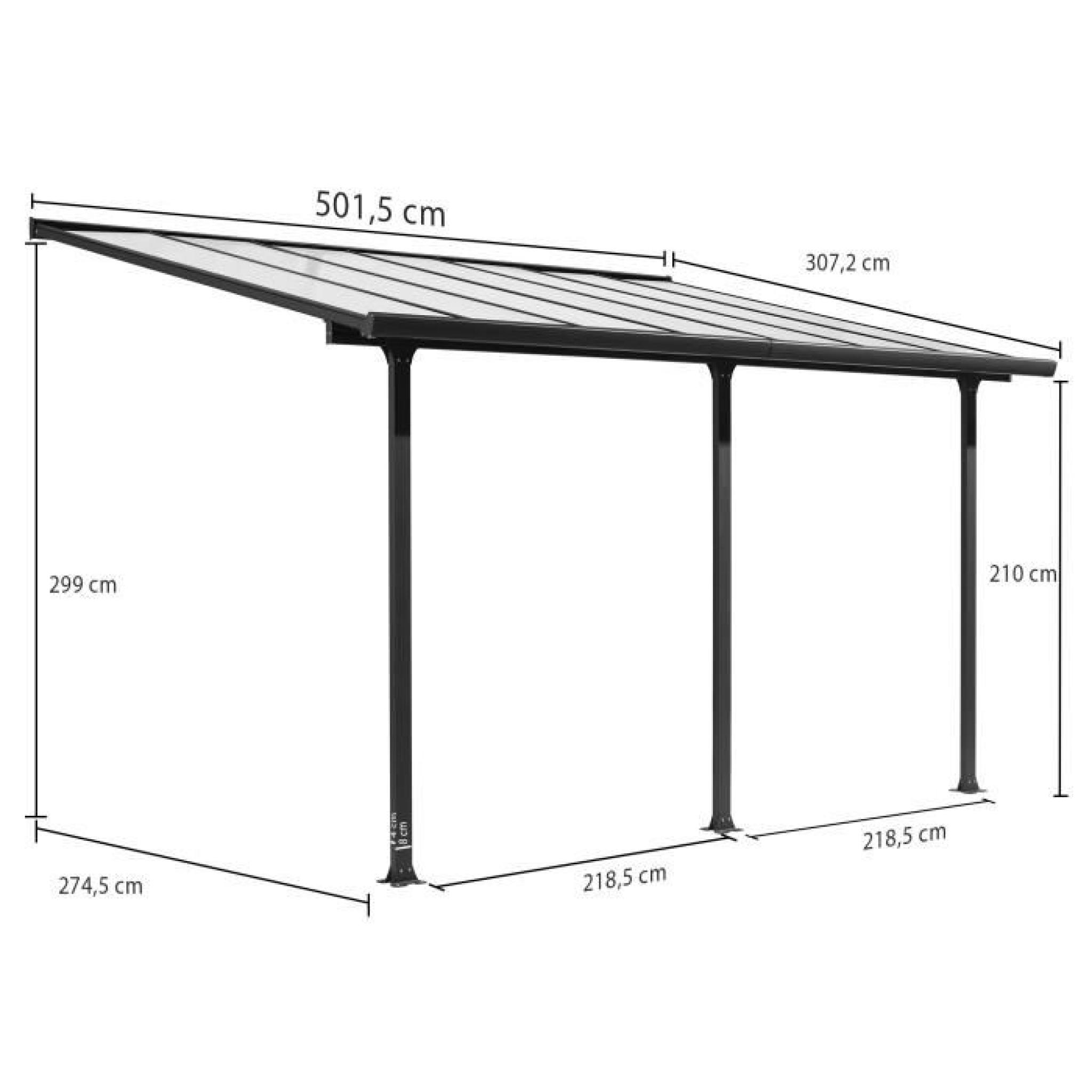Toit-terrasse aluminium 15,38 m² - 501 x L 307 cm - Gris anthracite pas cher