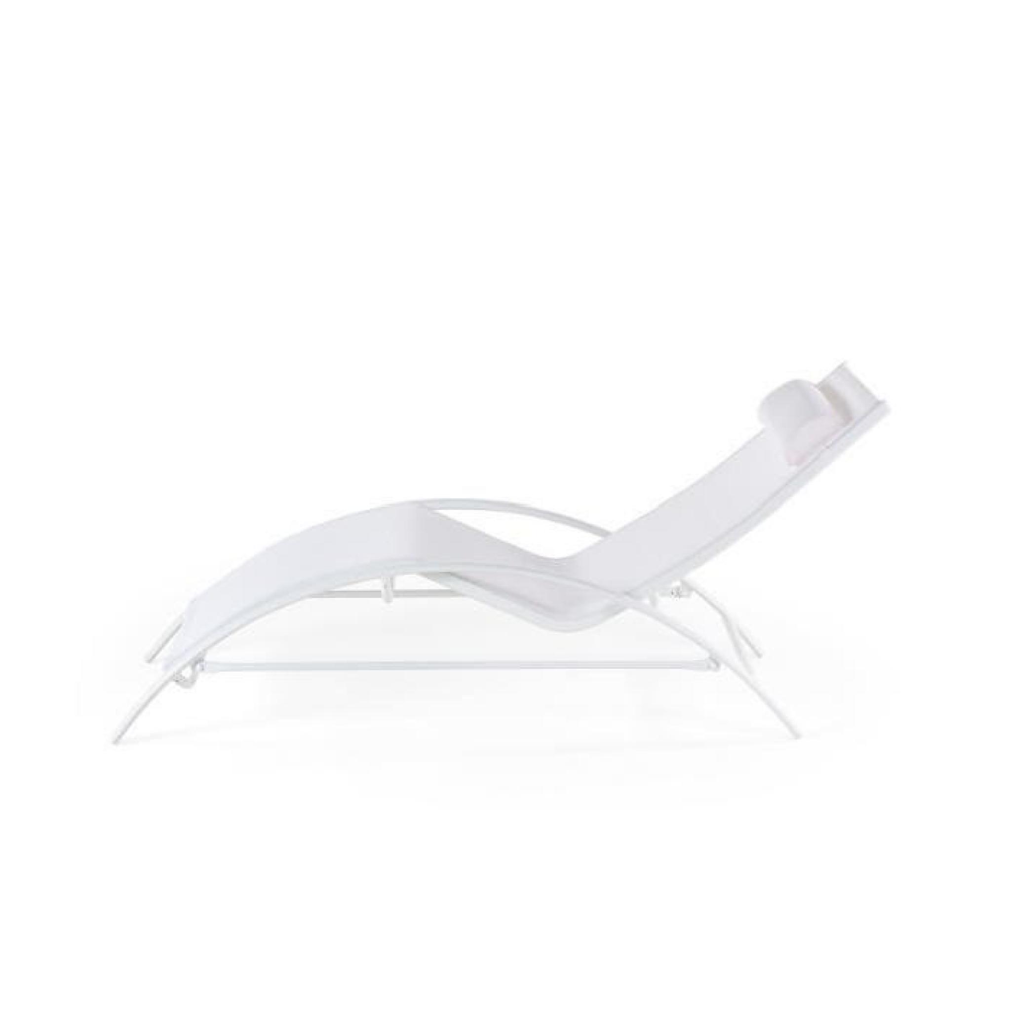 Transat en aluminium - Chaise longue inclinable - blanc - Catania pas cher