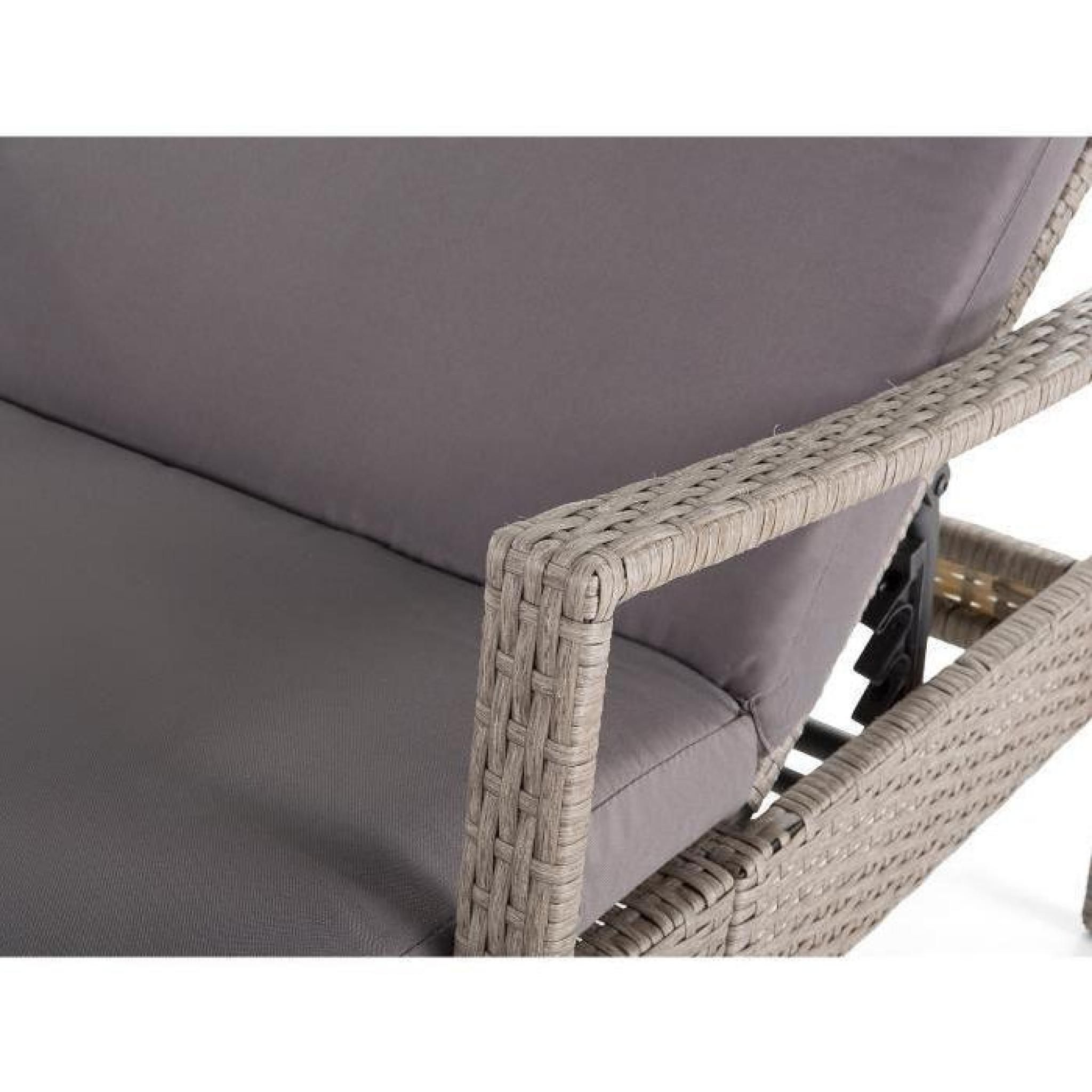 Transat en rotin beige - chaise longue avec accoudoirs - coussin gris - Vasto pas cher