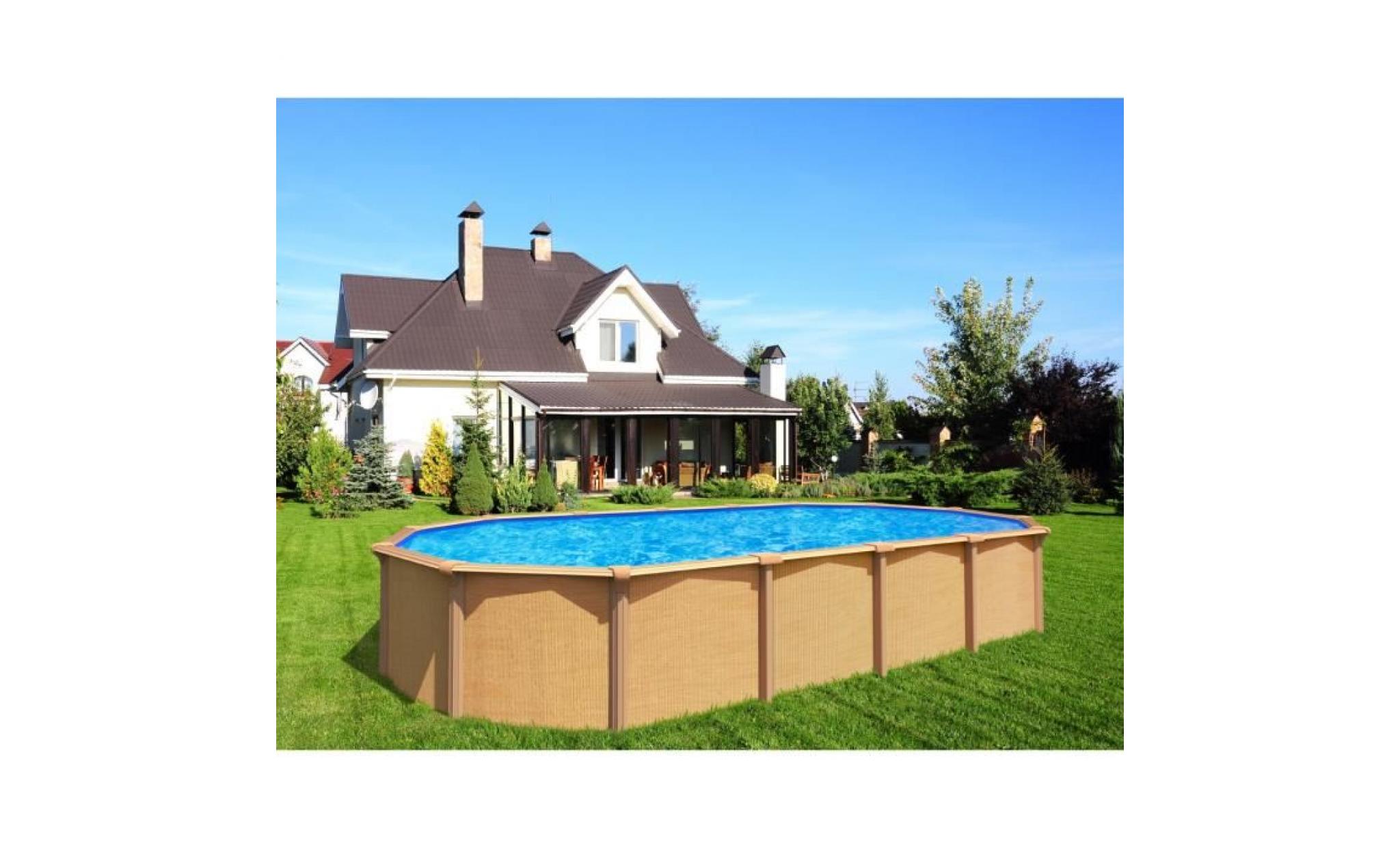 trigano piscine métal hors sol osmose   6,40 x 3,95 x 1,32 m   aspect bois