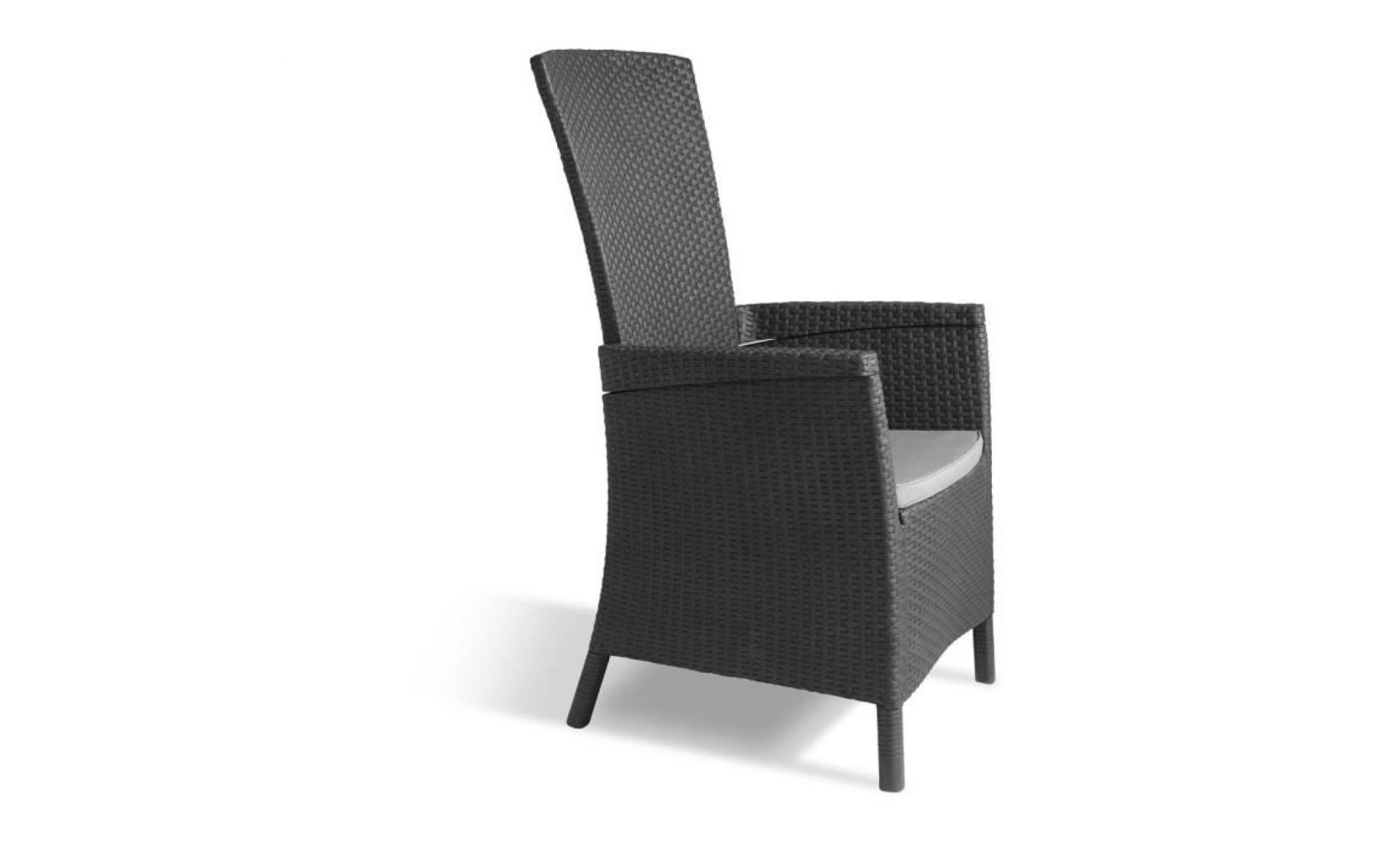vermont fauteuil multipositions en résine aspect rotin tressé   gris