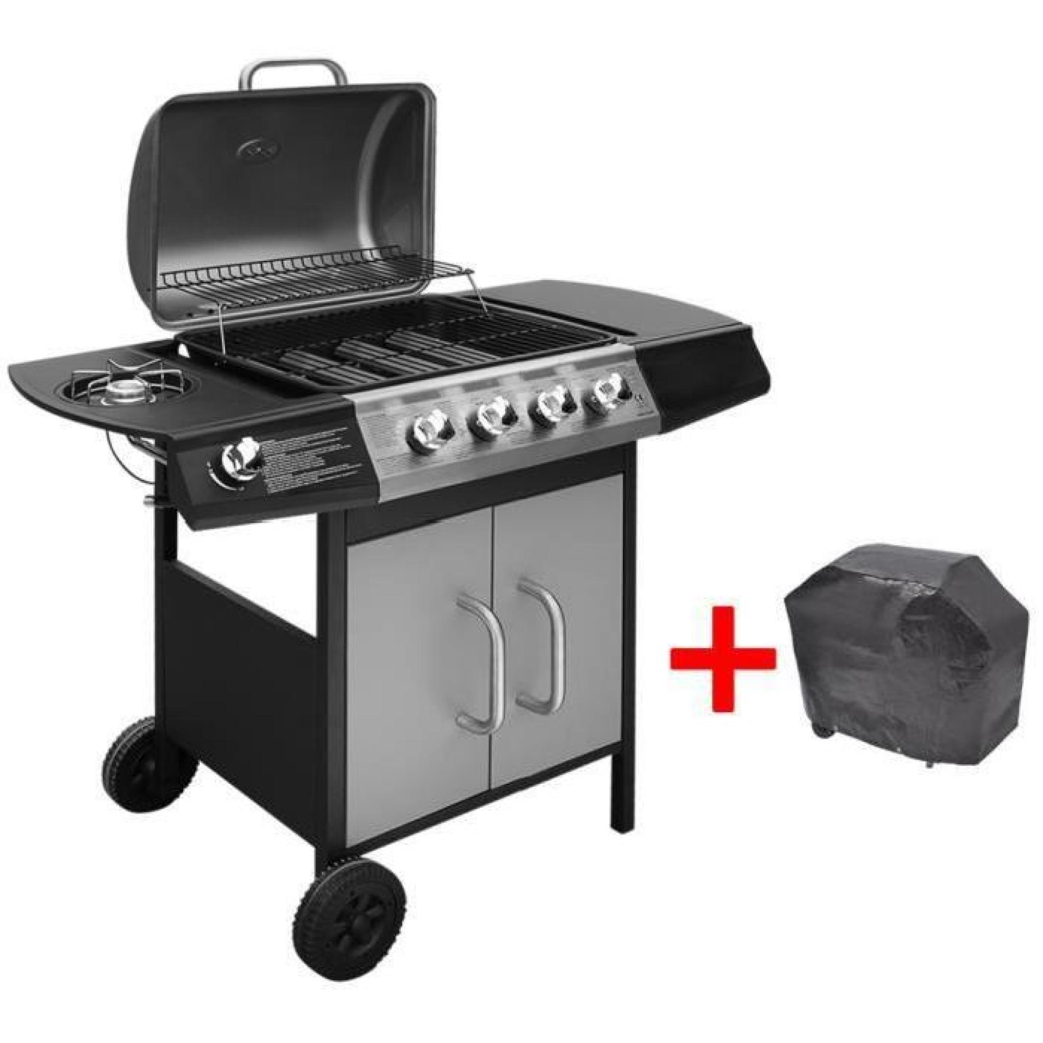 vidaXL Barbecue grill à gaz 4  1 brûleurs Noir et argenté