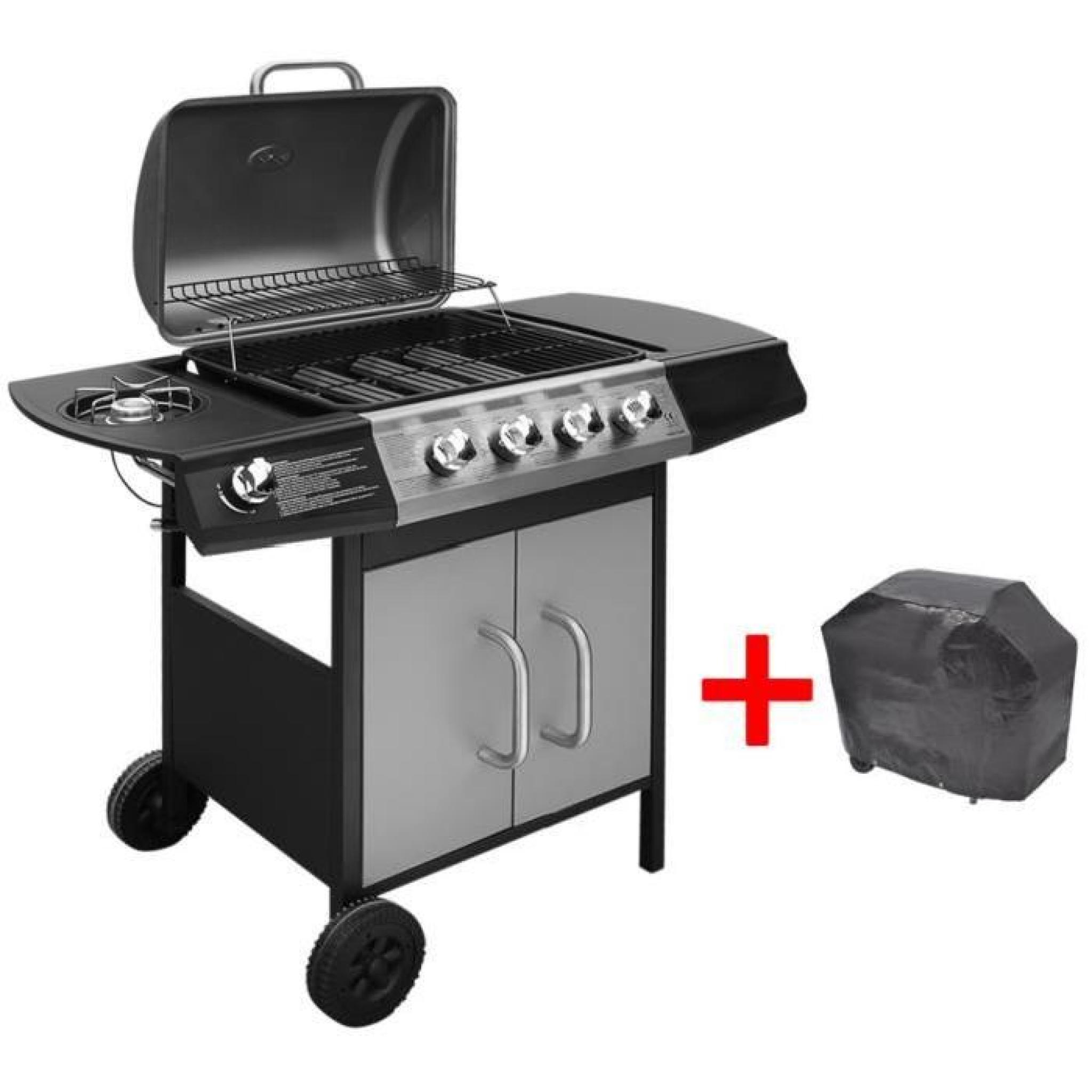vidaXL Barbecue grill à gaz 4  1 brûleurs Noir et argenté pas cher
