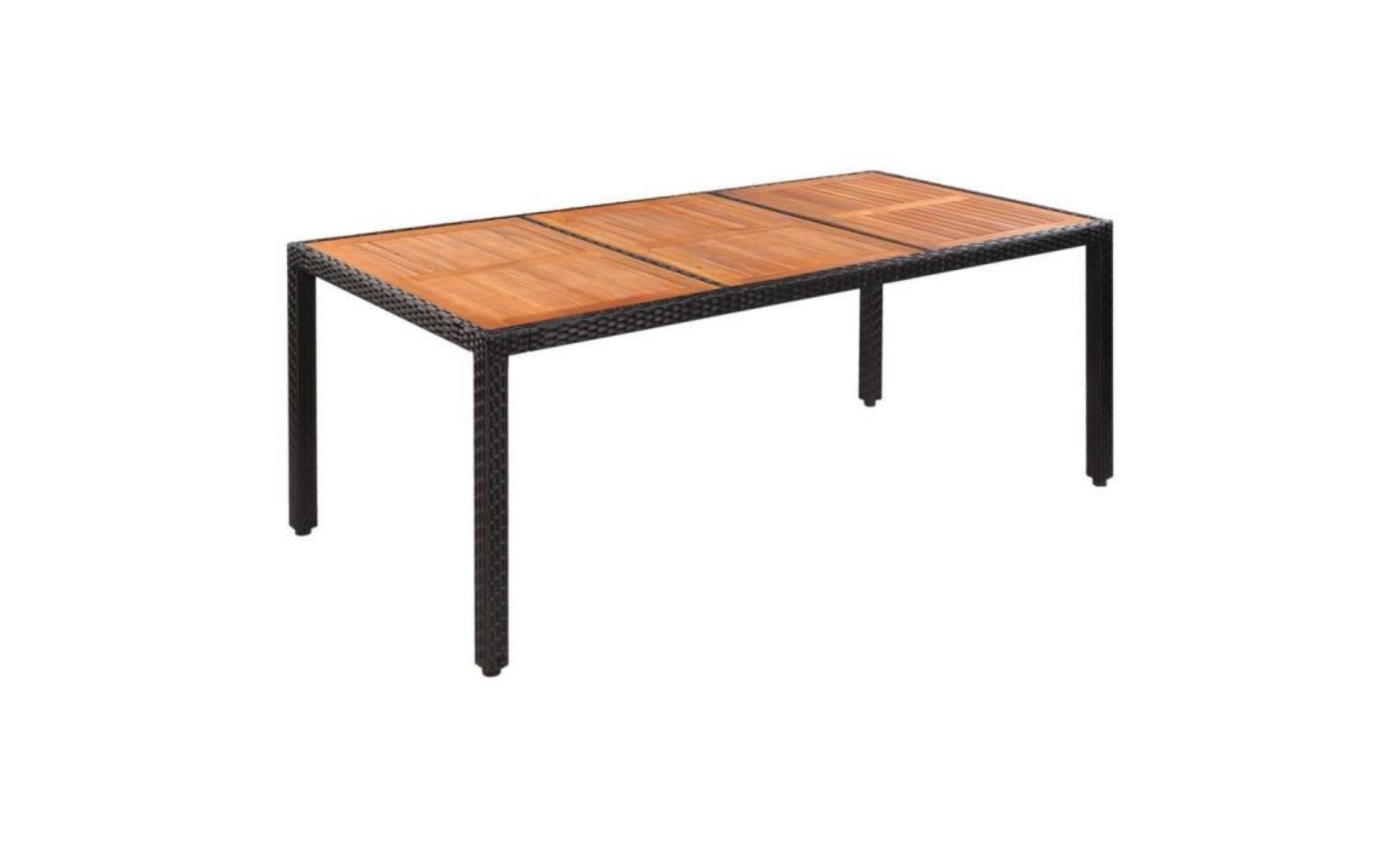 vidaxl table de jardin rotin dessus de table bois d'acacia 150x90x75cm